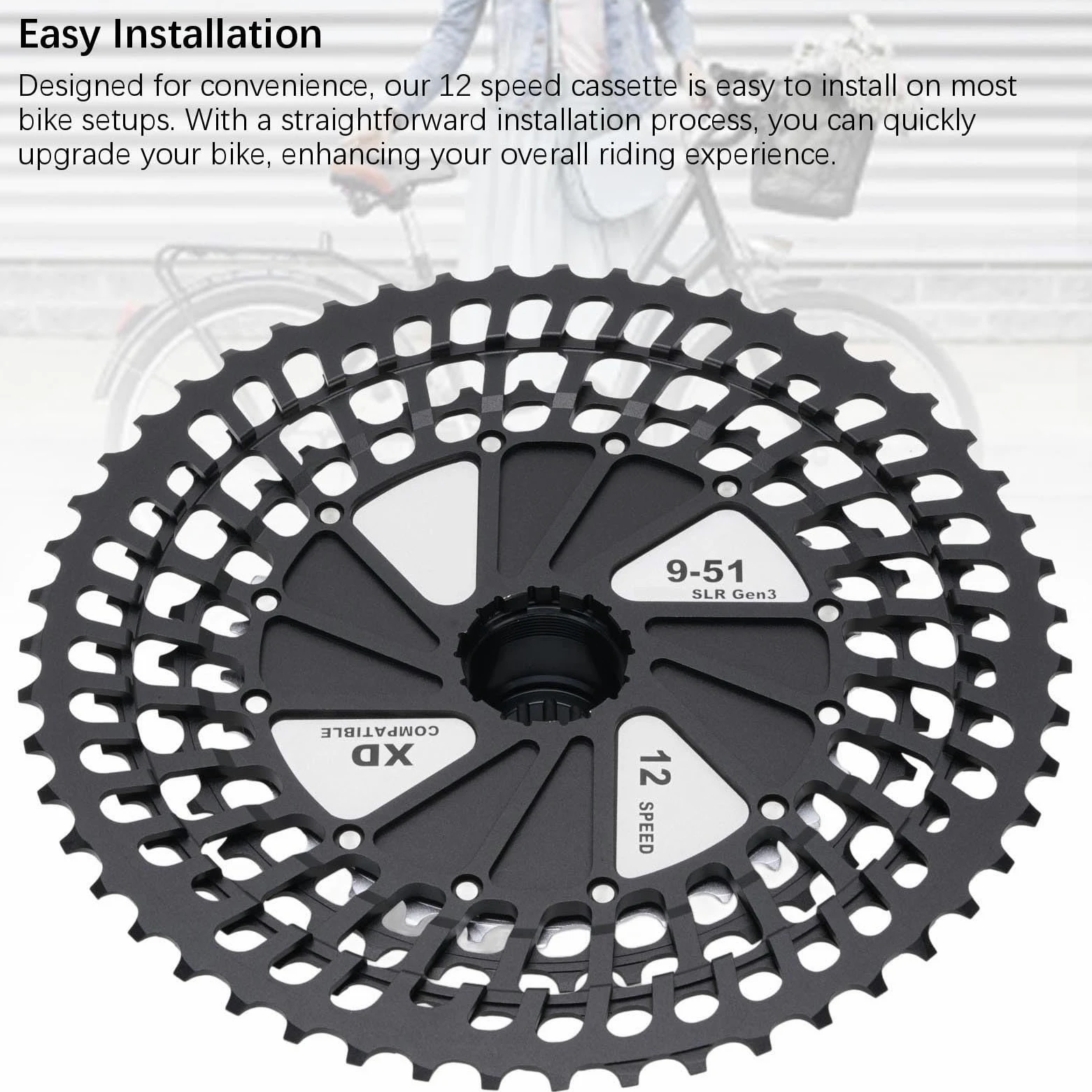 Dilwe Cassette de 12 Velocidades Casseta de Bicicleta de 12 Velocidades Casete de Bicicleta de Montaña de Casete de Aluminio Ultra Ligero Acero para Desplazamiento Liso con Relaciones de Marcha