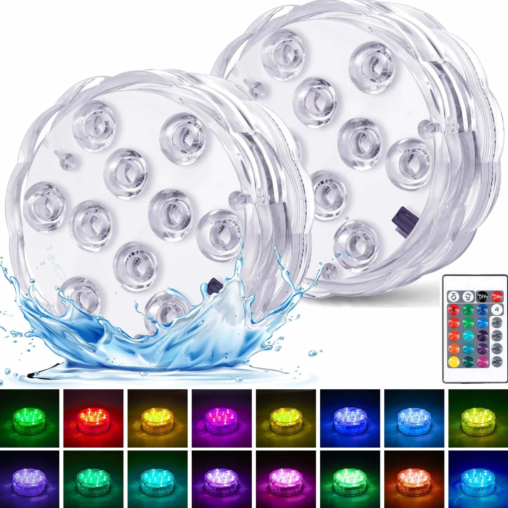 Luces Led Sumergibles RGB Multicolor Impermeables Control Remoto 2 Set