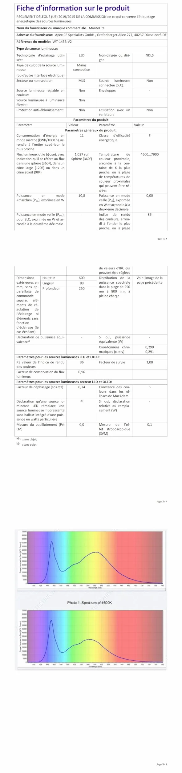 MantoLite Aplique LED latón pulido 40CM 12W IP44 3000K