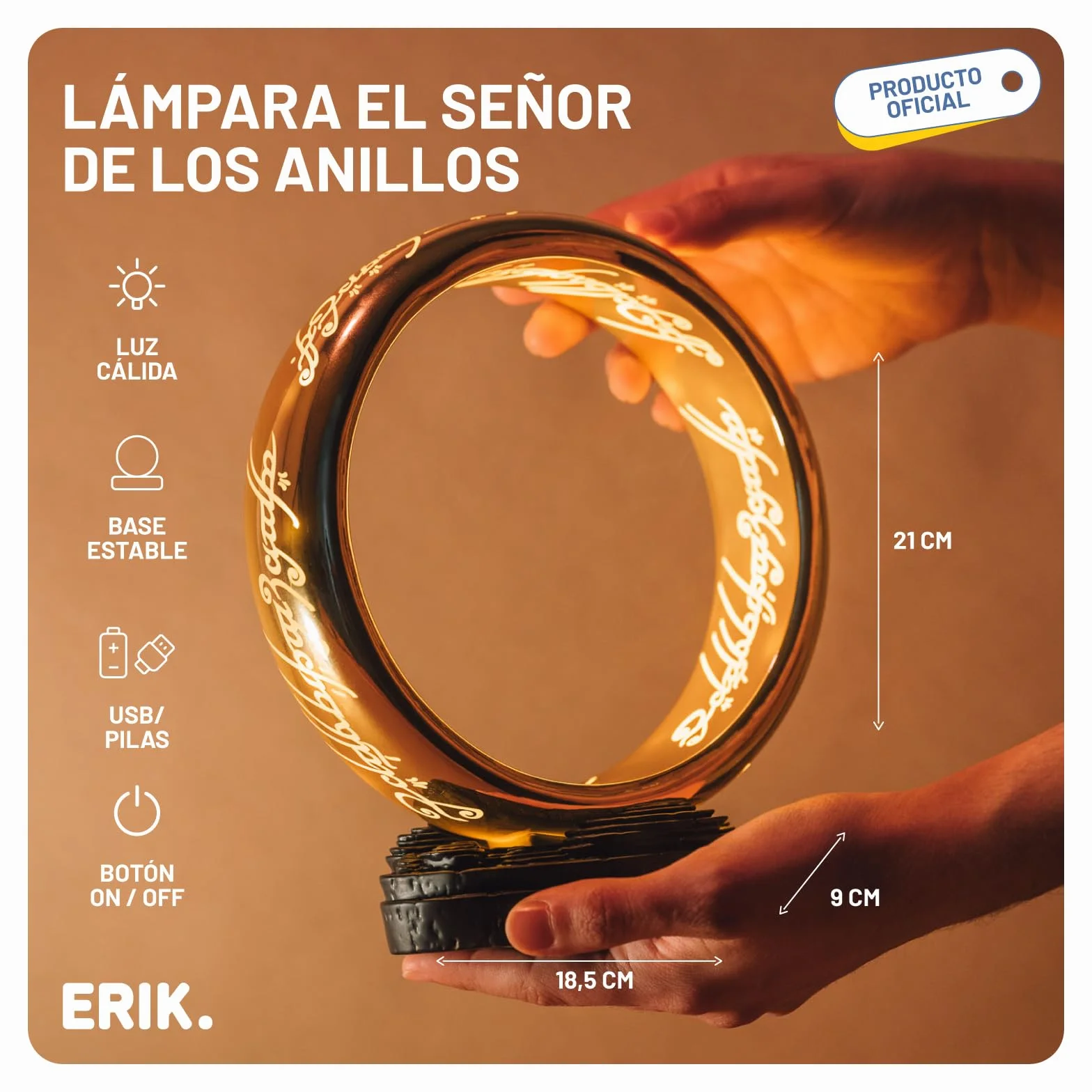 Lampara El Señor de los Anillos Anillo único LED Escritorio Gaming Mesita Noche Oficial