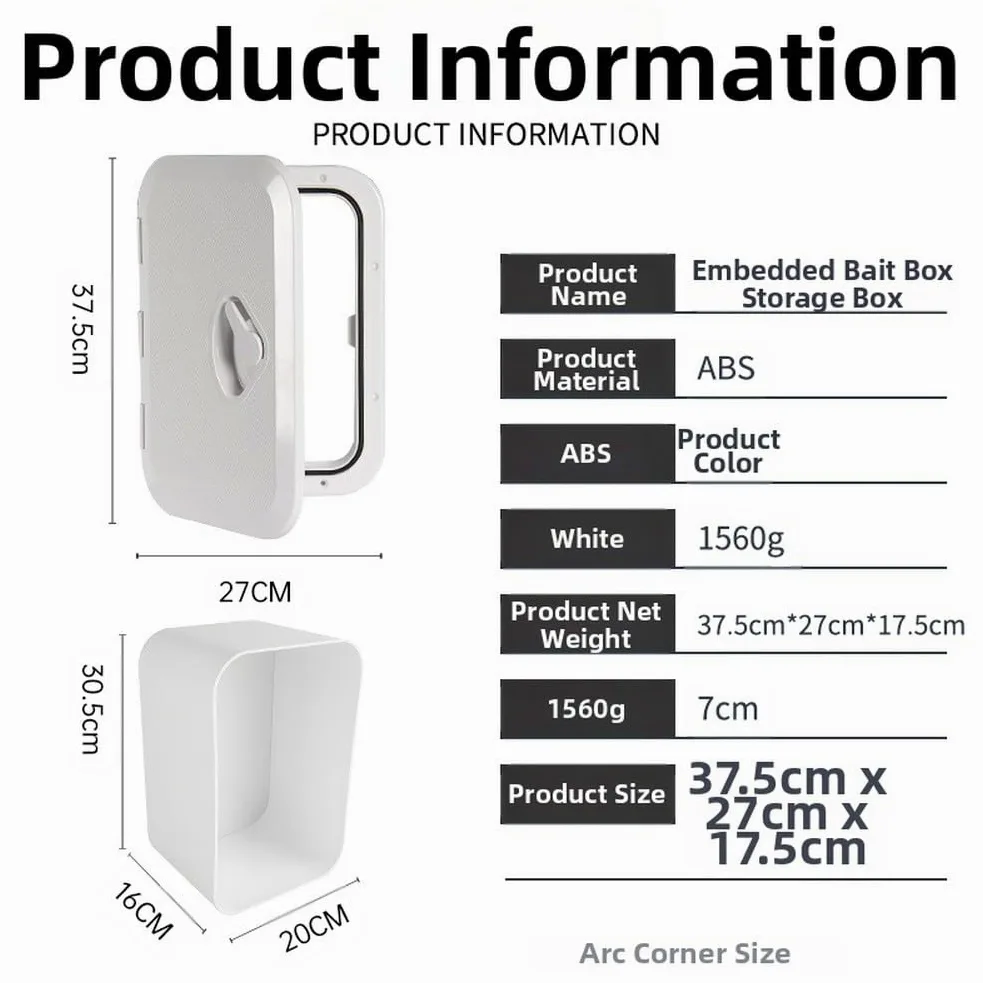Caja de almacenamiento marina con tapa de rotación de 270 grados, escotilla de cubierta ABS para yate y barco, organizador de cebo y aparejos personalizable, blanco o negro