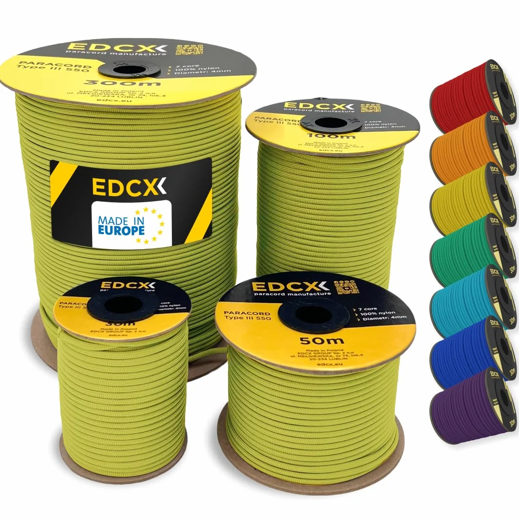 Cuerda de Nylon Paracord 550 Tipo III 4 mm 100 m (330 pies) 7 hebras Color Amarillo