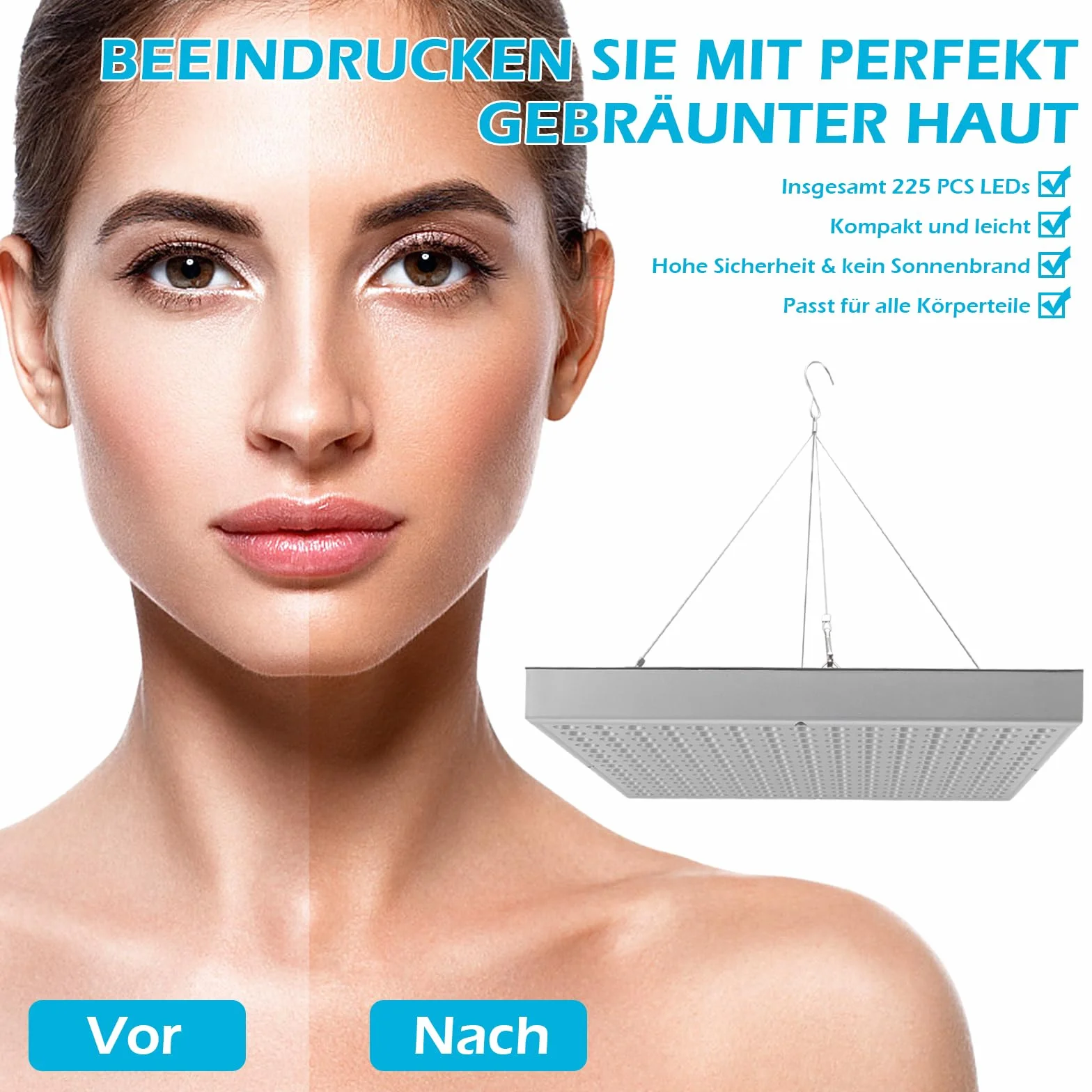 Solarium bronceador facial 45W 225 LED con soporte