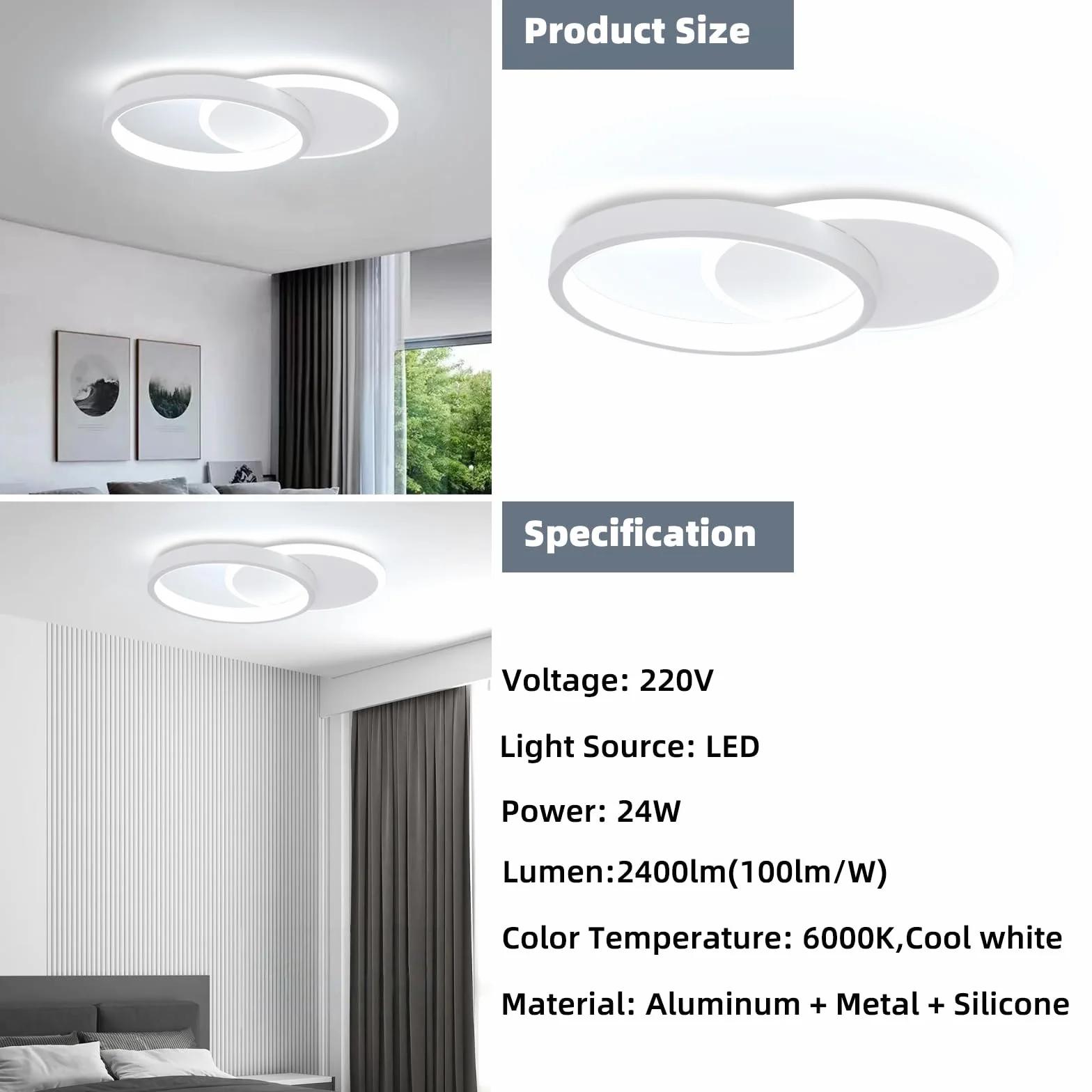 Plafon LED Techo 24W Moderna Redondo 2400LM Blanco Frío 6000K