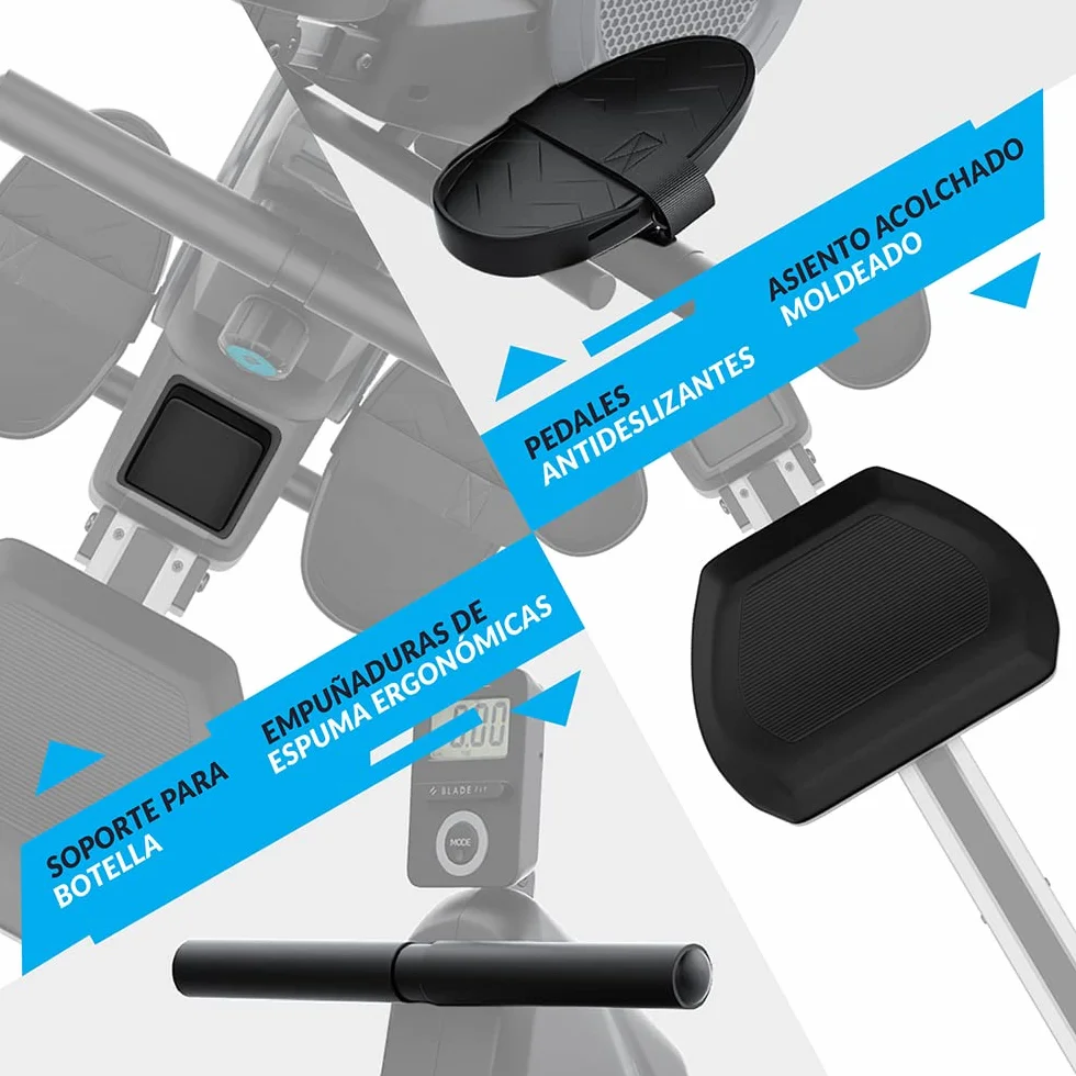 Máquina de Remo Blade FIT de Bluefin Fitness | Compatible con Kinomap | Máquinas de Remo para Casa/Plegable | Consola Digital LCD | App para Móvil | Máquina de Remo Plegable para Casa