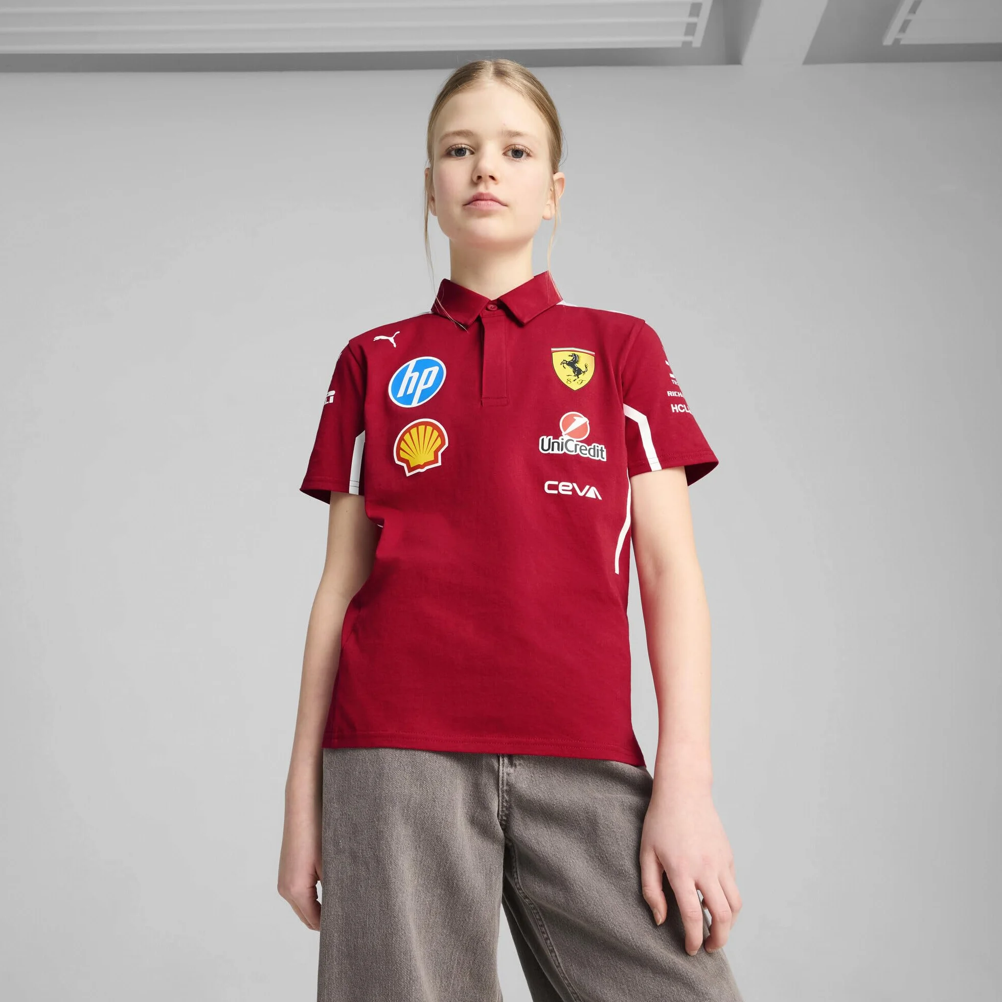 PUMA Scuderia Ferrari F1 Polo del Equipo 2025 para Niños - Rojo