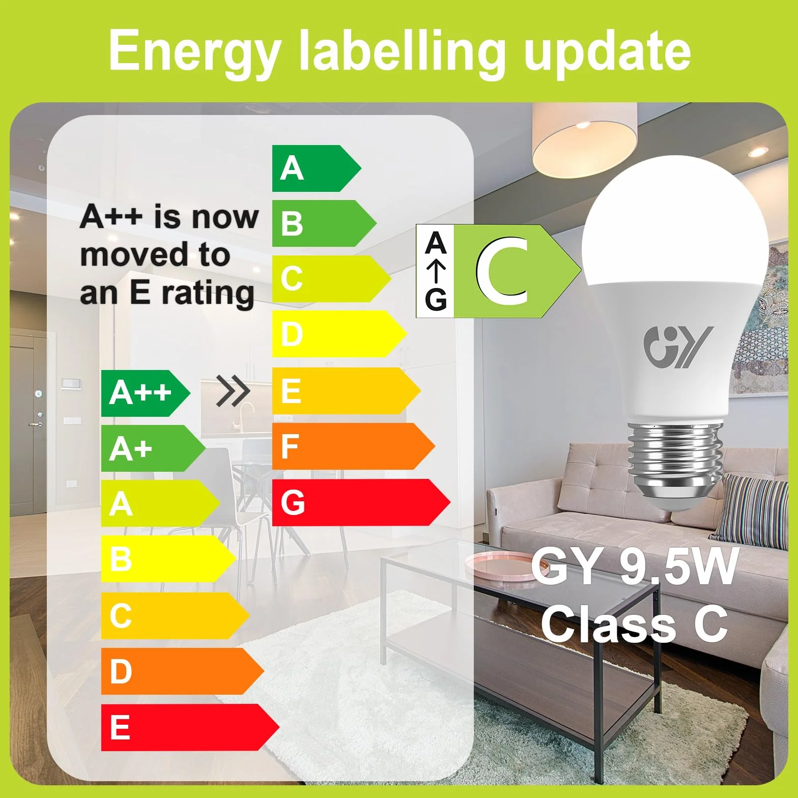GY Bombillas LED E27 6500K 9,5W 1521 Lúmenes A60 No Regulable Caja de 2