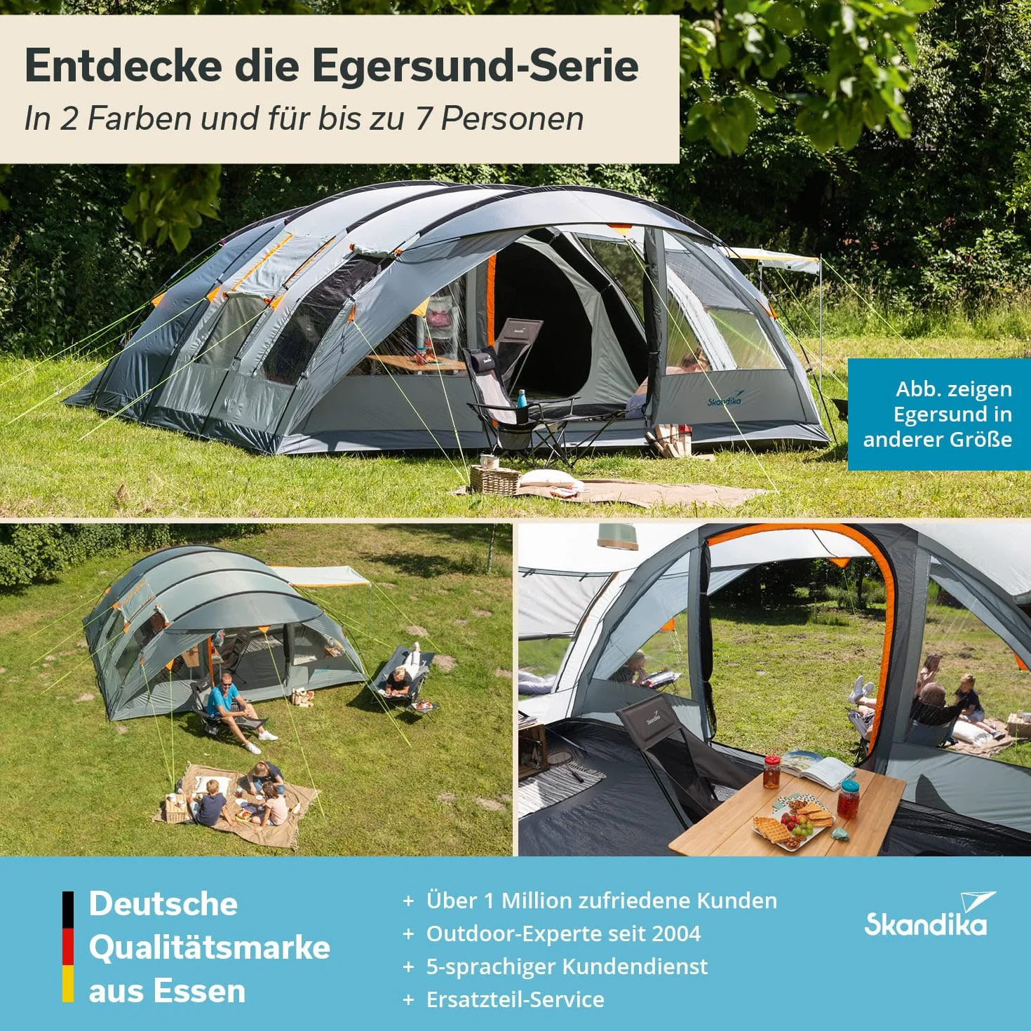 Skandika Egersund Sleeper Protect 3/5/5 XL/7XL Personas | Tienda de campaña con Sleeper Technologie, Suelo Cosido, Cabina de Dormir Negra, Impermeable