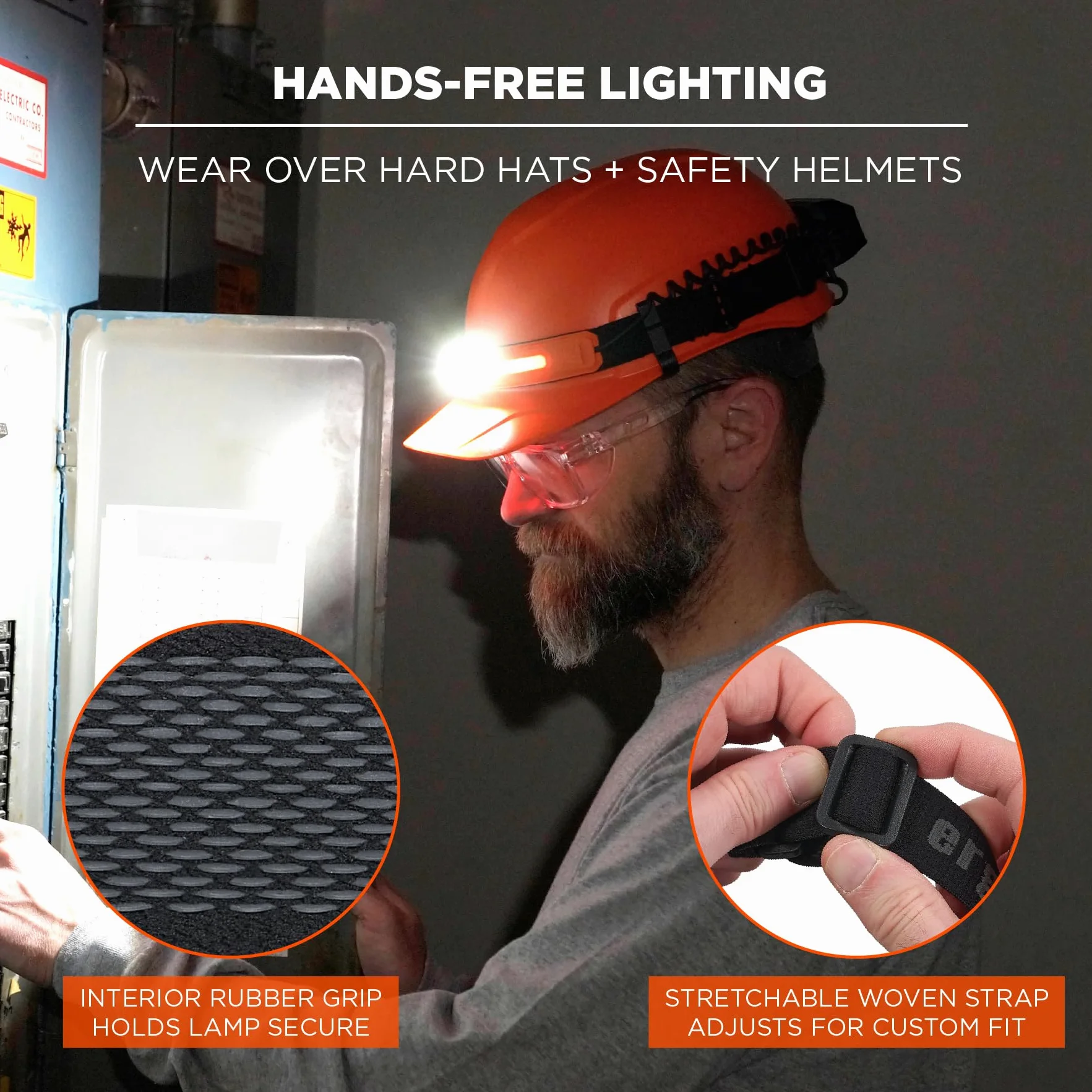 Ergodyne Skullerz 8885 Linterna frontal recargable de haz ancho con correa, 5 modos de iluminación, versátil para llevar directamente en la cabeza o en el casco, cable USB-C incluido