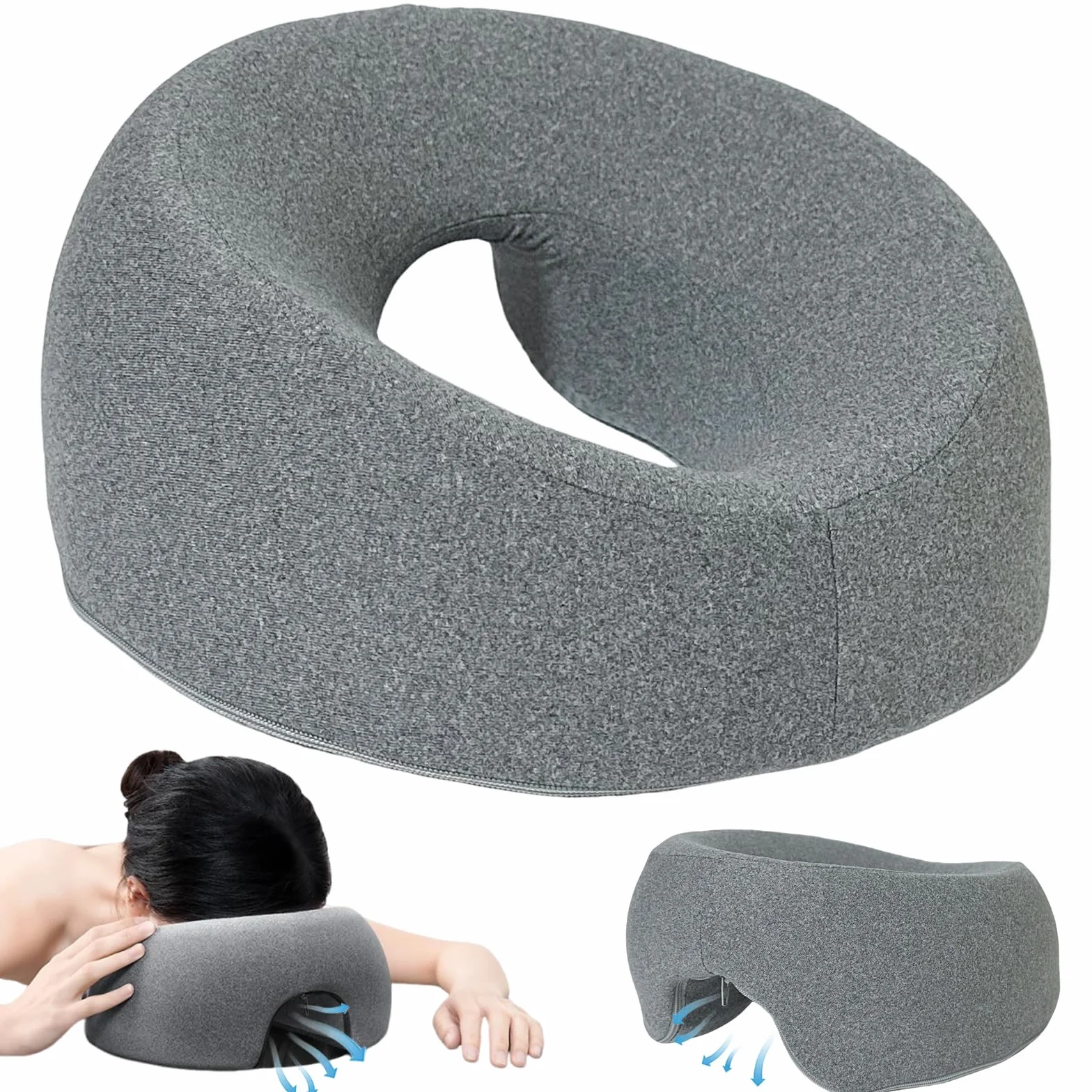 Cojín de masaje viscoelástico ergonómico con agujero para cabeza y funda extraíble