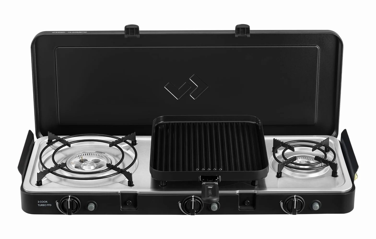 CADAC - 3 Cook Turbo FFD Deluxe - 50mBar - Barbacoas portátiles - Superficie de cocción de acero inoxidable - Incluye funda protectora - Camping - Barbacoa imprescindible