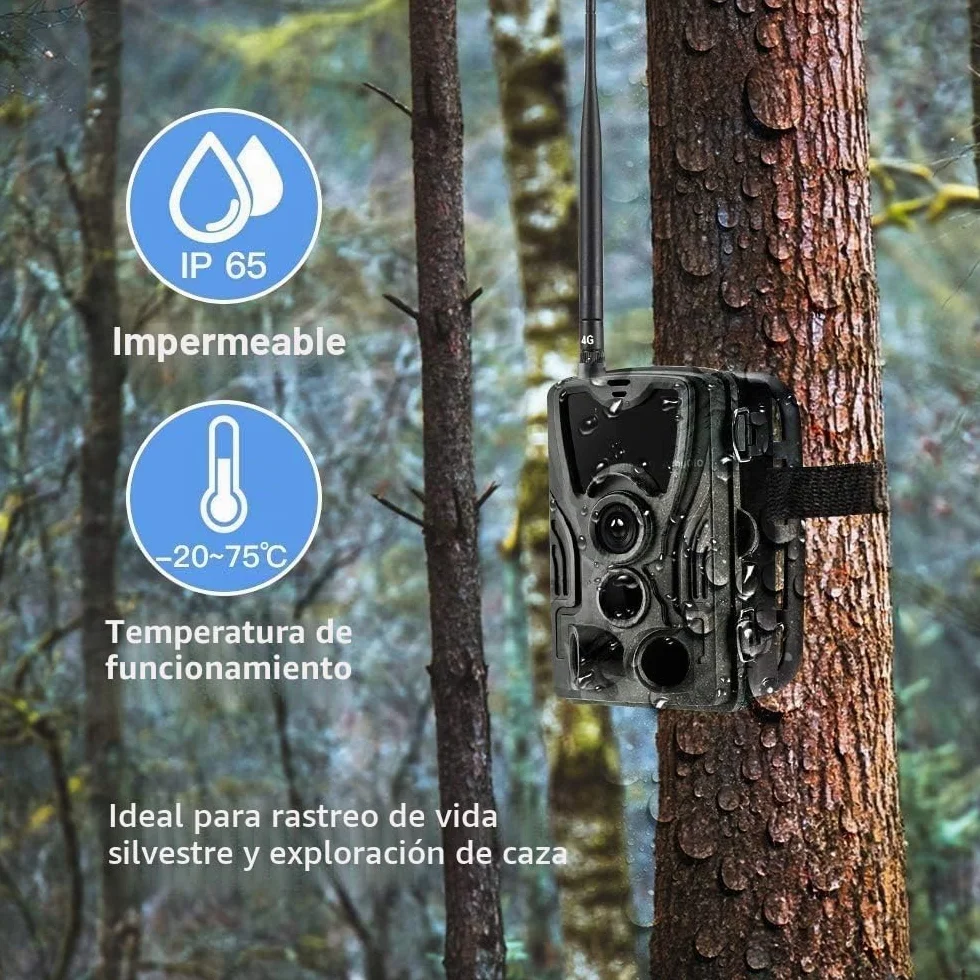 Camara Fototrampeo 4G con App, 120MP 4K Camara Caza con SIM para Teléfono Enviar Fotos, Cámara de Caza Nocturna, Movimiento Activado, Impermeable Cámara Fototrampeo infrarroja 850 NM IR LED