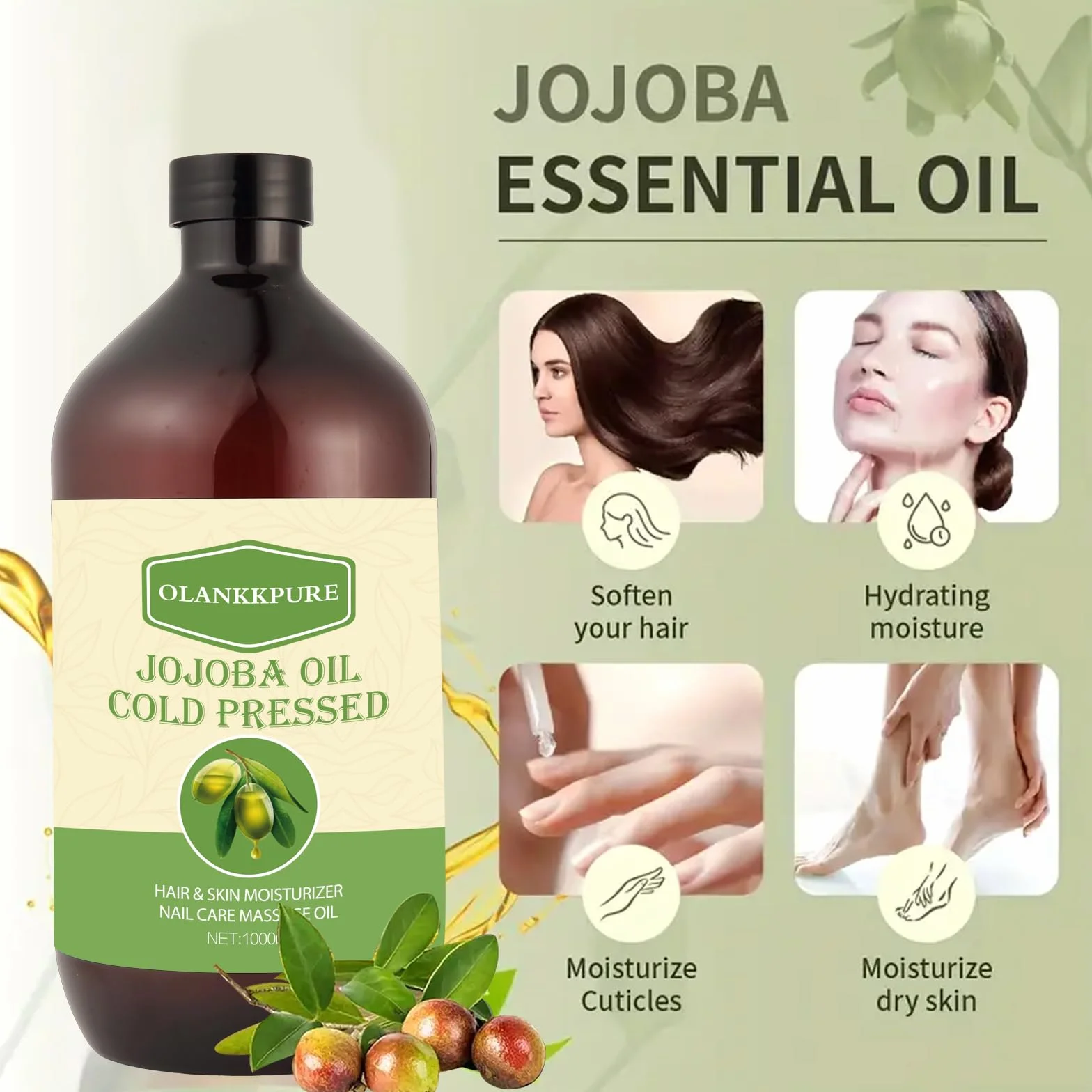 Aceite Portador de Jojoba 100% Puro Prensado en Frío 1000 ml