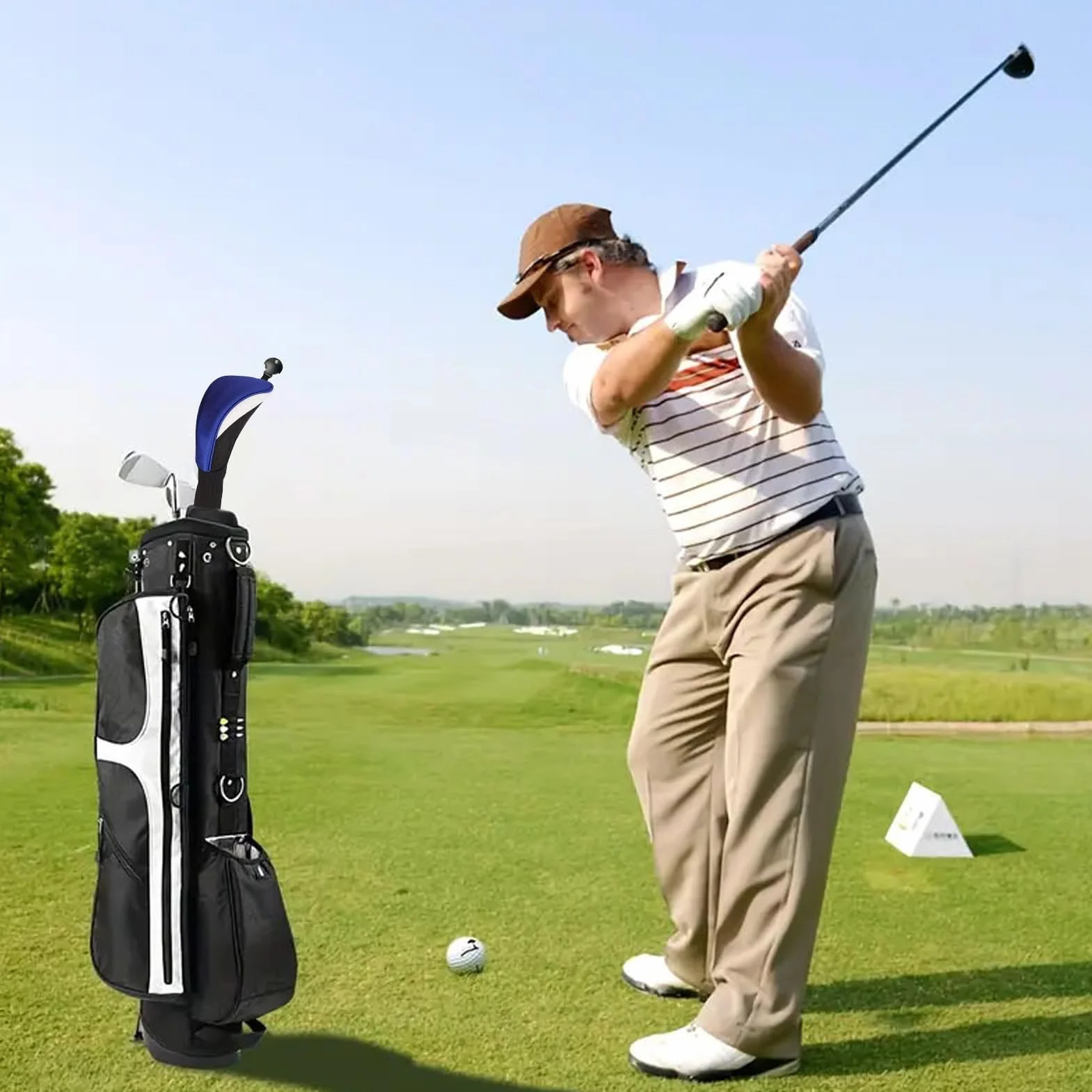 Fundas para Cabezal de Golf - Juego Protector de Malla 3 Piezas - Fundas para Driver De Cuello Largo - para Hombres Mujeres Y Aficionados Al Campo De Práctica De Golf