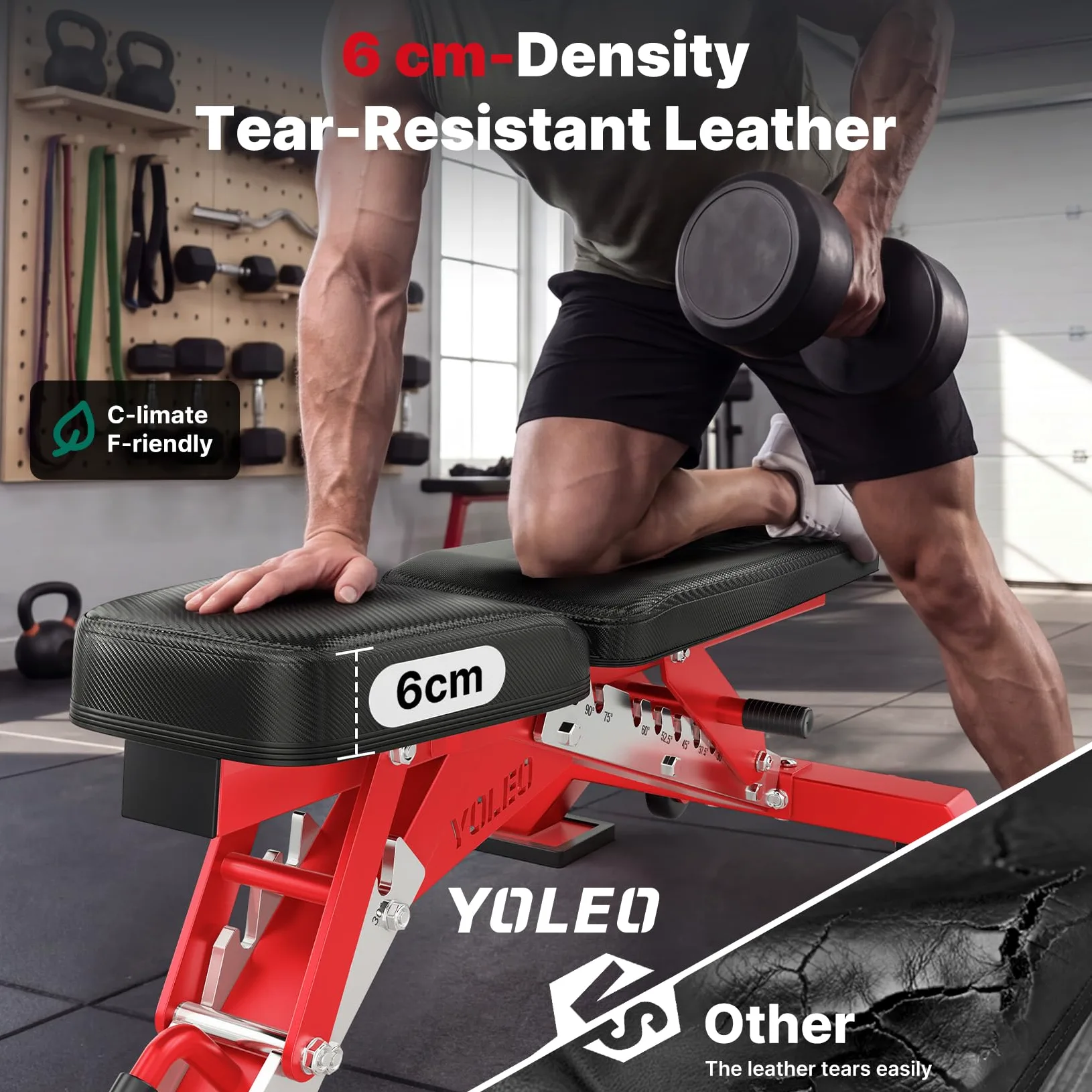 YOLEO Banco de Pesas Ajustable - Banco de musculación plegable para gimnasio en casa, Banco de trabajo de alta resistencia, banco abdominal inclinado/declinado