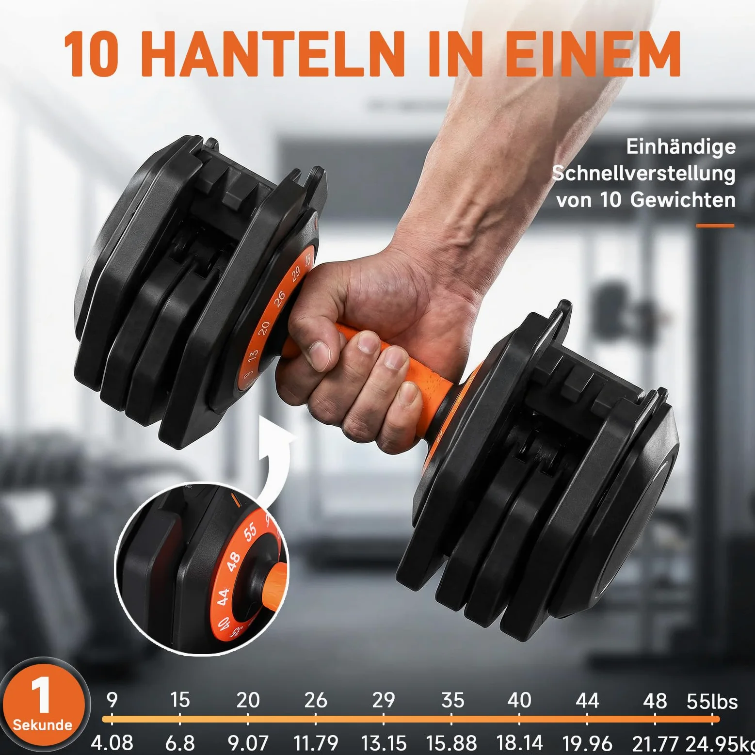 HAUSPROFI Mancuernas ajustables 5 en 1 (11 kg)/10 en 1 (25 kg), ajuste rápido 1S mancuernas ajustables que ahorran espacio, mancuernas ajustables con mango antideslizante, buenas para el hogar, la