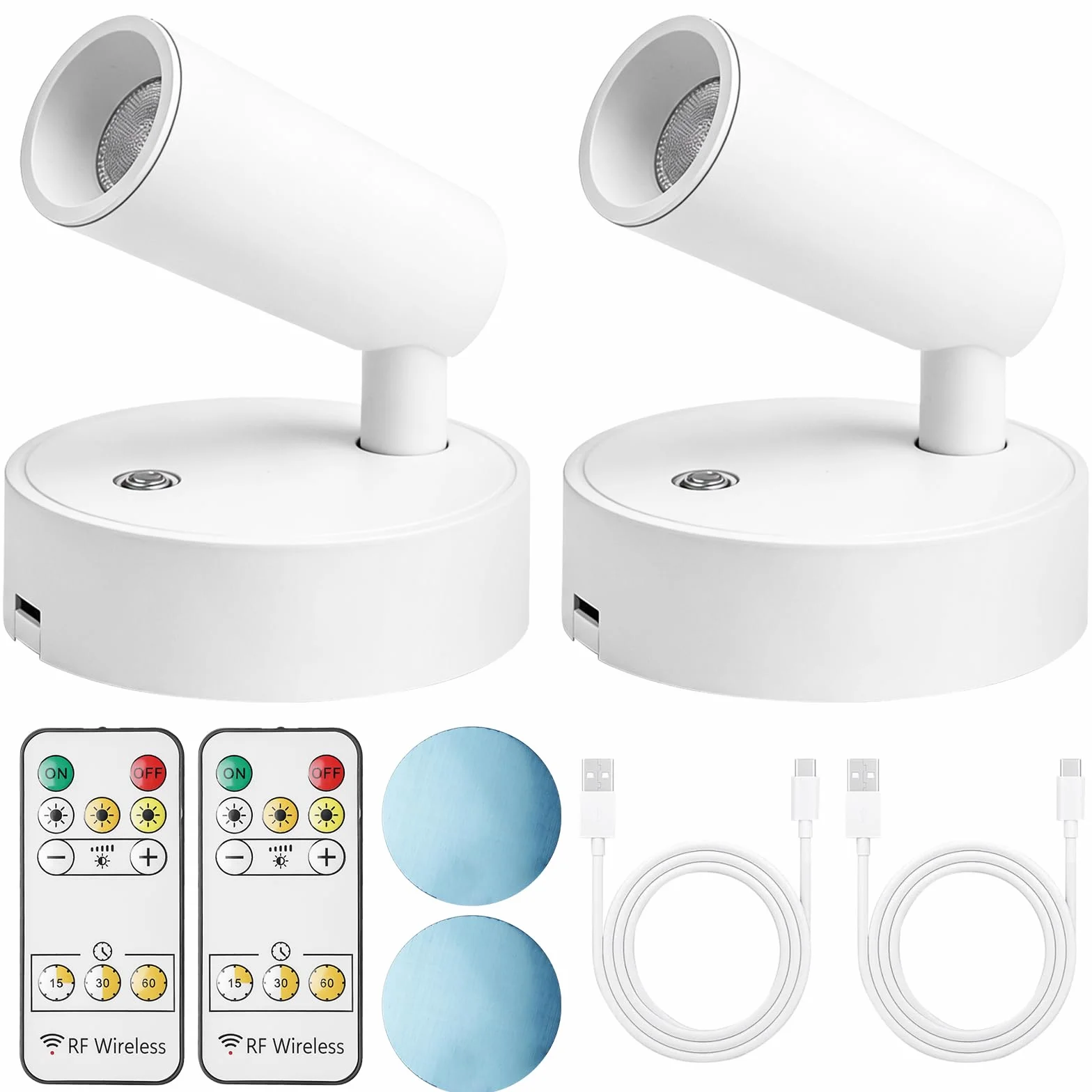 Focos LED para interiores con mando a distancia, 3 temperaturas de color, recargables, regulables, blanco