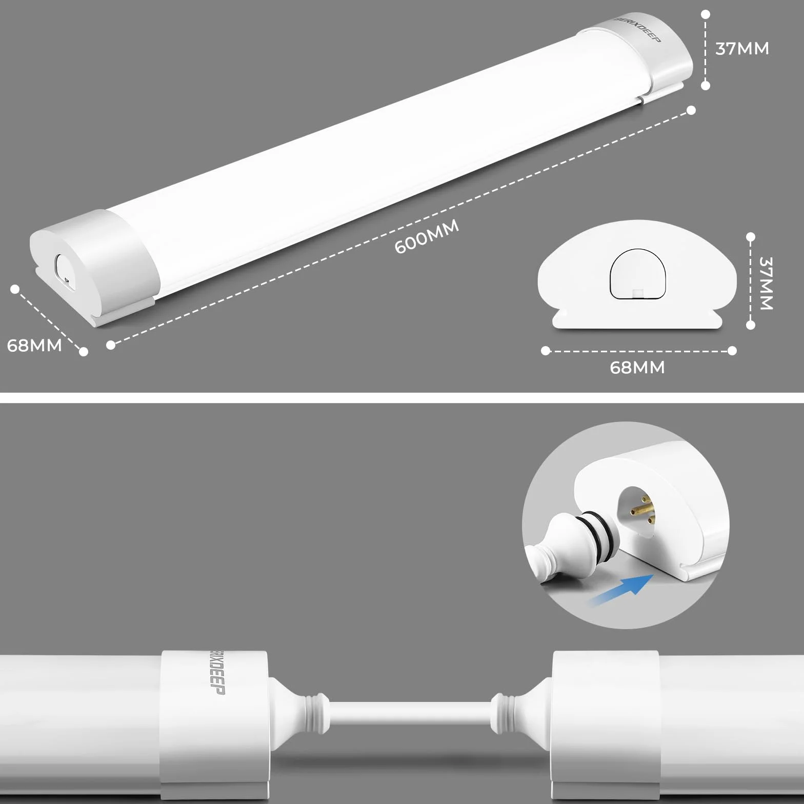 CCT Regleta LED Cocina Techo 60cm Ajuste Color 3000K-6500K Barra LED Exterior Impermeable IP65 18W