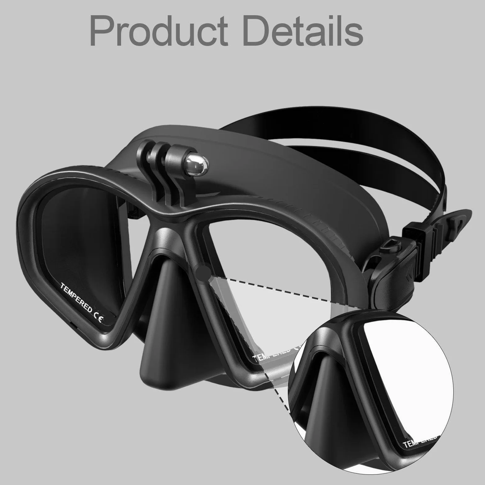 Gafas de Buceo Profesional Ligeras Antivaho de Silicona Vidrio Templado con Soporte para Cámara Deportiva Ajuste Cómodo Adecuadas para Deportes Acuáti