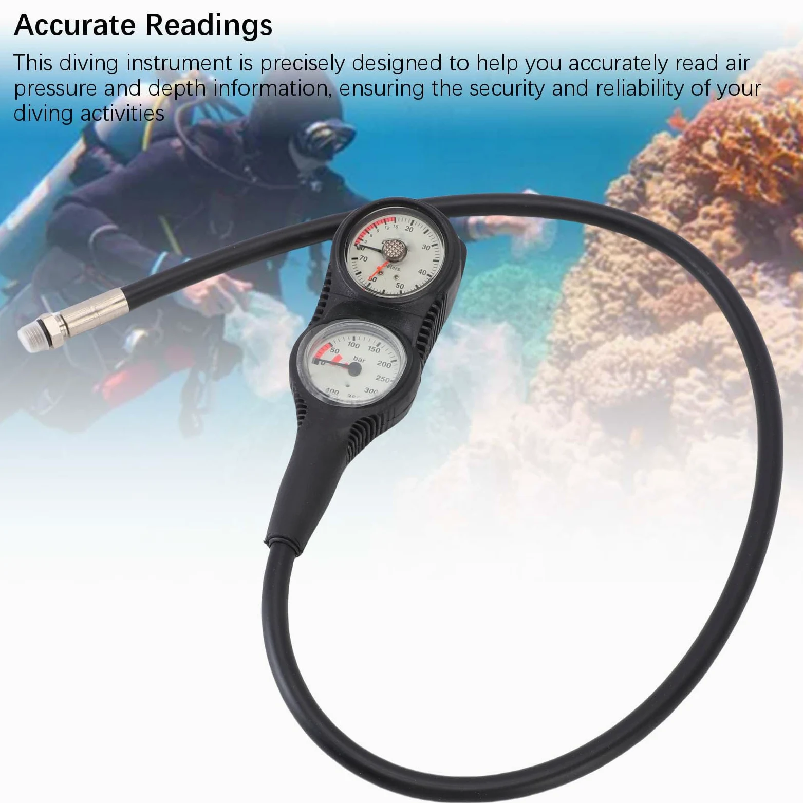 Probador de Medidor Doble de Buceo Preciso Lectura Precisa para Entusiastas del Buceo Material TPR Marco Negro Esfera Blanca para Diversos Entornos Submarinos