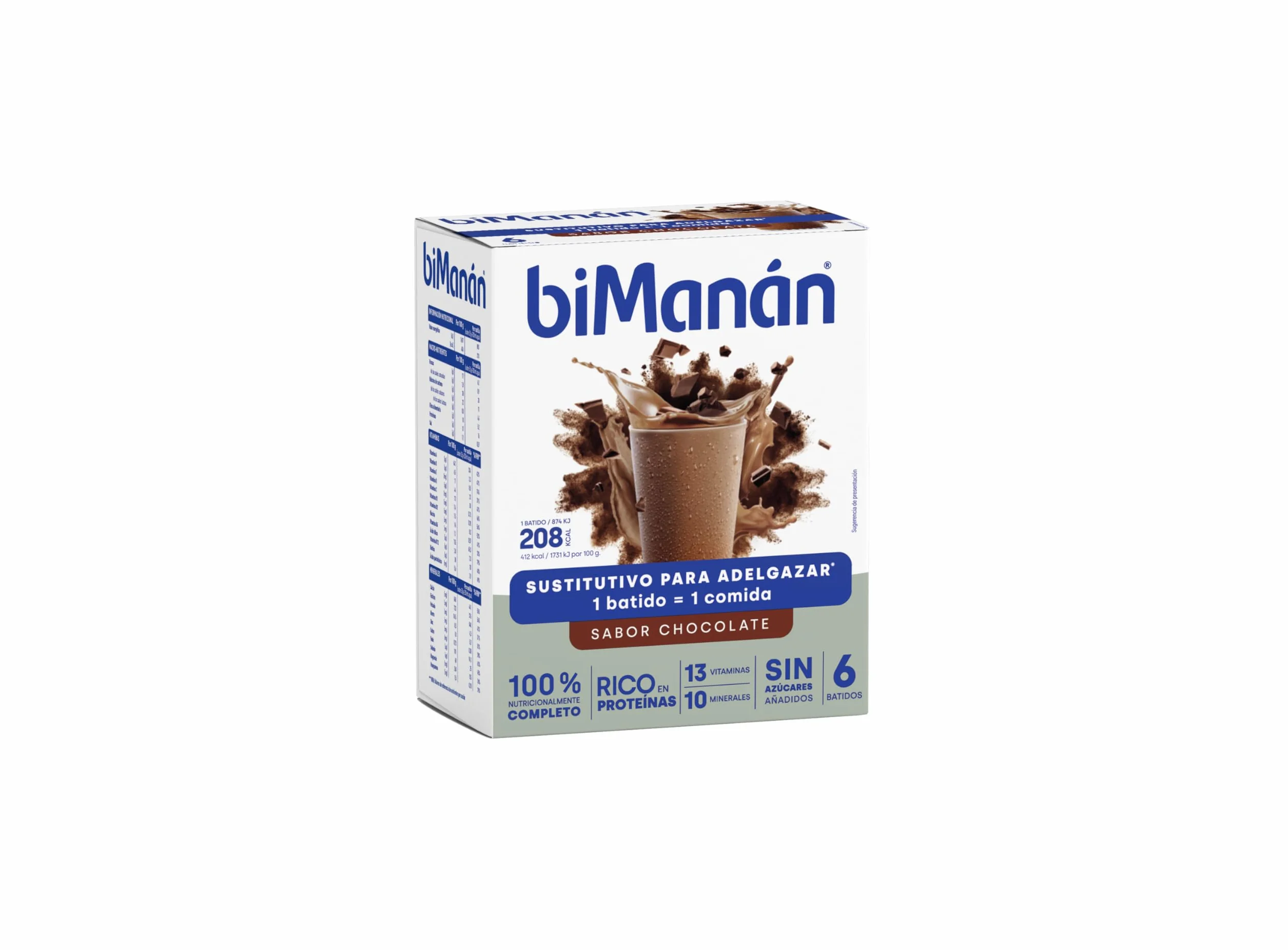 biManán Batido de Chocolate Sustitutivo de Comidas para Adelgazar 6 x 50 g 300 g