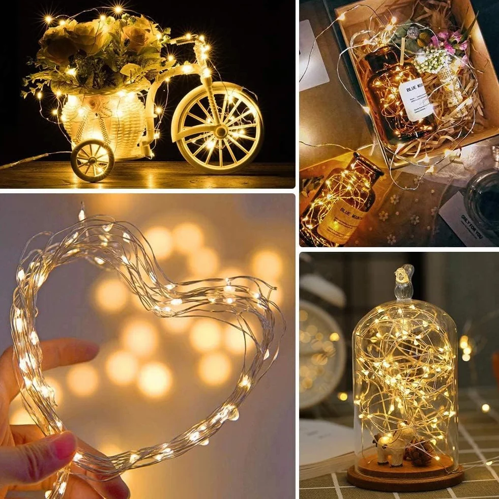 WEARXI Guirnalda Luces Interior 10 Piezas 2M 20 Mini LED Cadena de Luces Decorativas Blanco Cálido