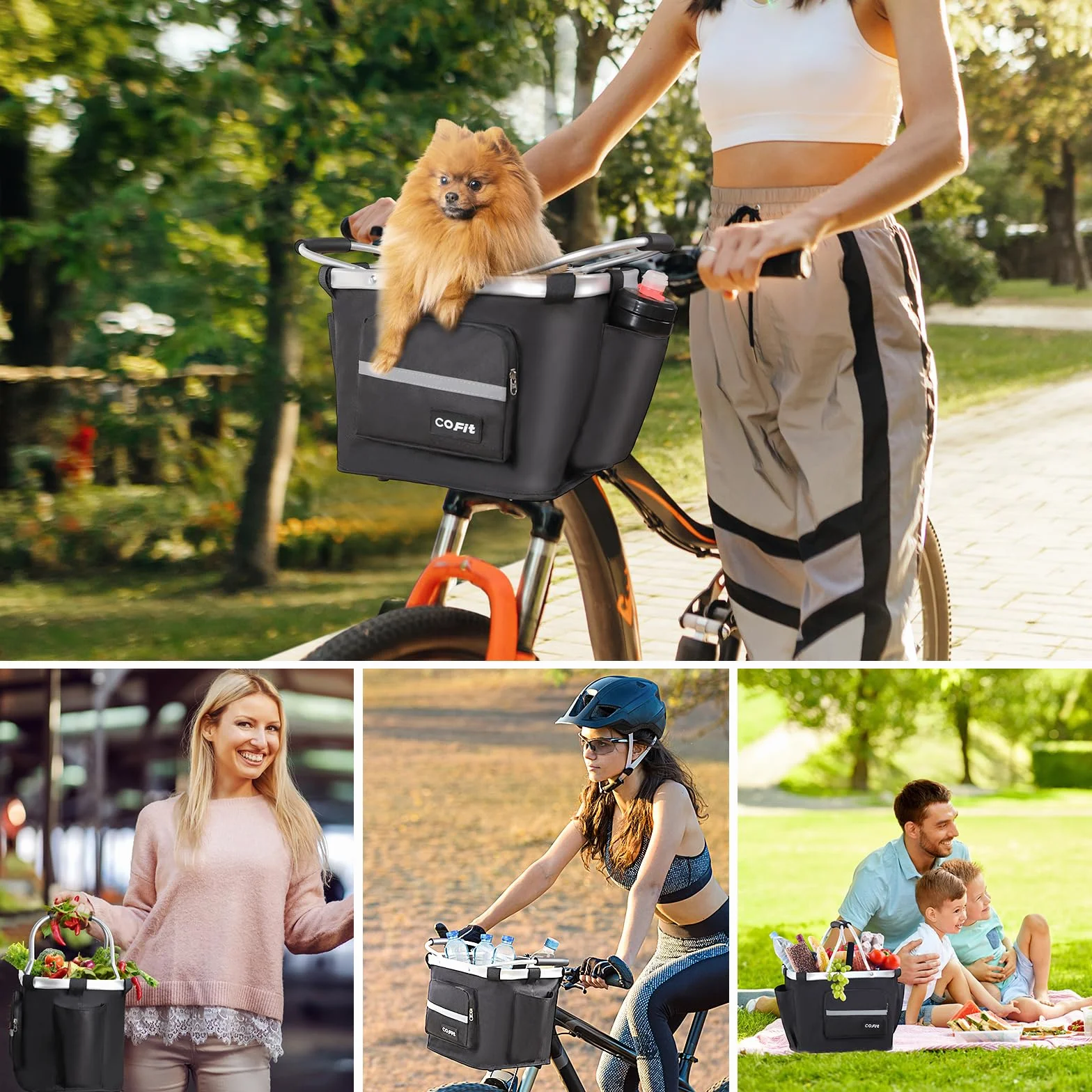 COFIT Canasta de Bicicleta Plegable, Canasta de Manillar de Bicicleta Multiusos Extraíble para Porta Mascotas, Bolsa de Compras, Bolsa de Viaje, Camping al Aire Libre