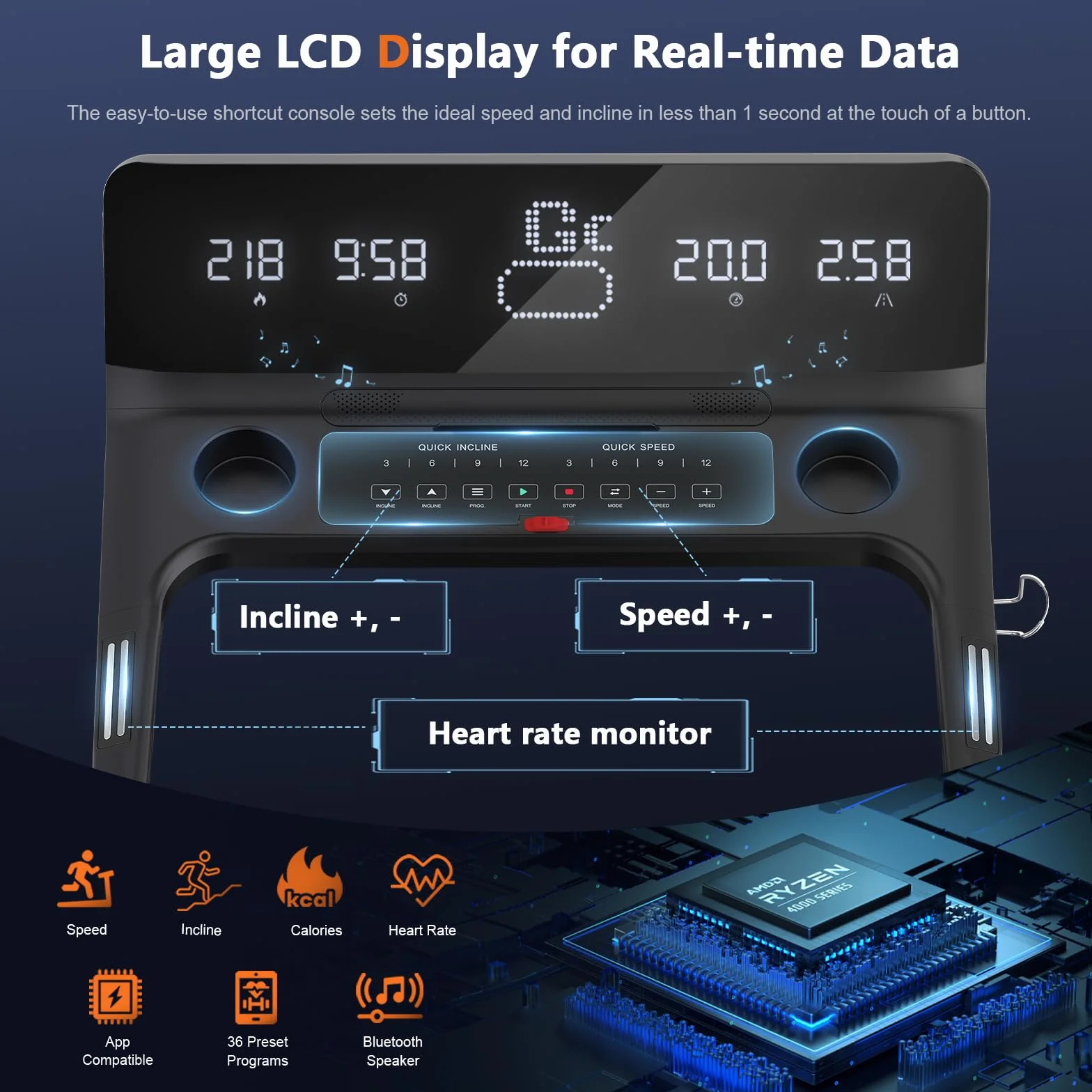 Cinta de Correr, 7HP Cinta de Correr Plegable con Inclinación del 20%, Velocidad de 1 km/h a 20 km/h, Monitor LCD y Compatible con la Aplicación, Capacidad de Peso de 200 kg, Portavasos de Agua