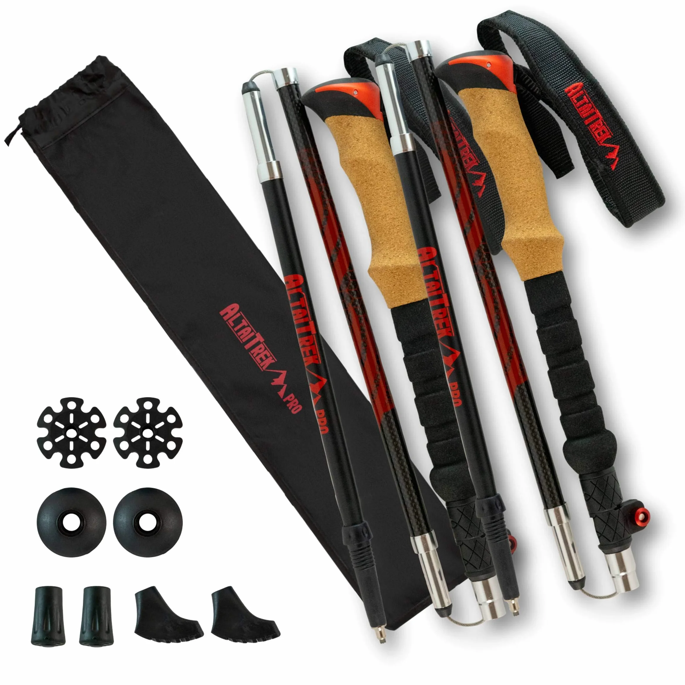 Bastones de Trekking de Fibra de Carbono Plegables con Sistema de Bloqueo rápido, ultraligeros para Senderismo, Camping de montaña. Mango de Corcho Natural. Par
