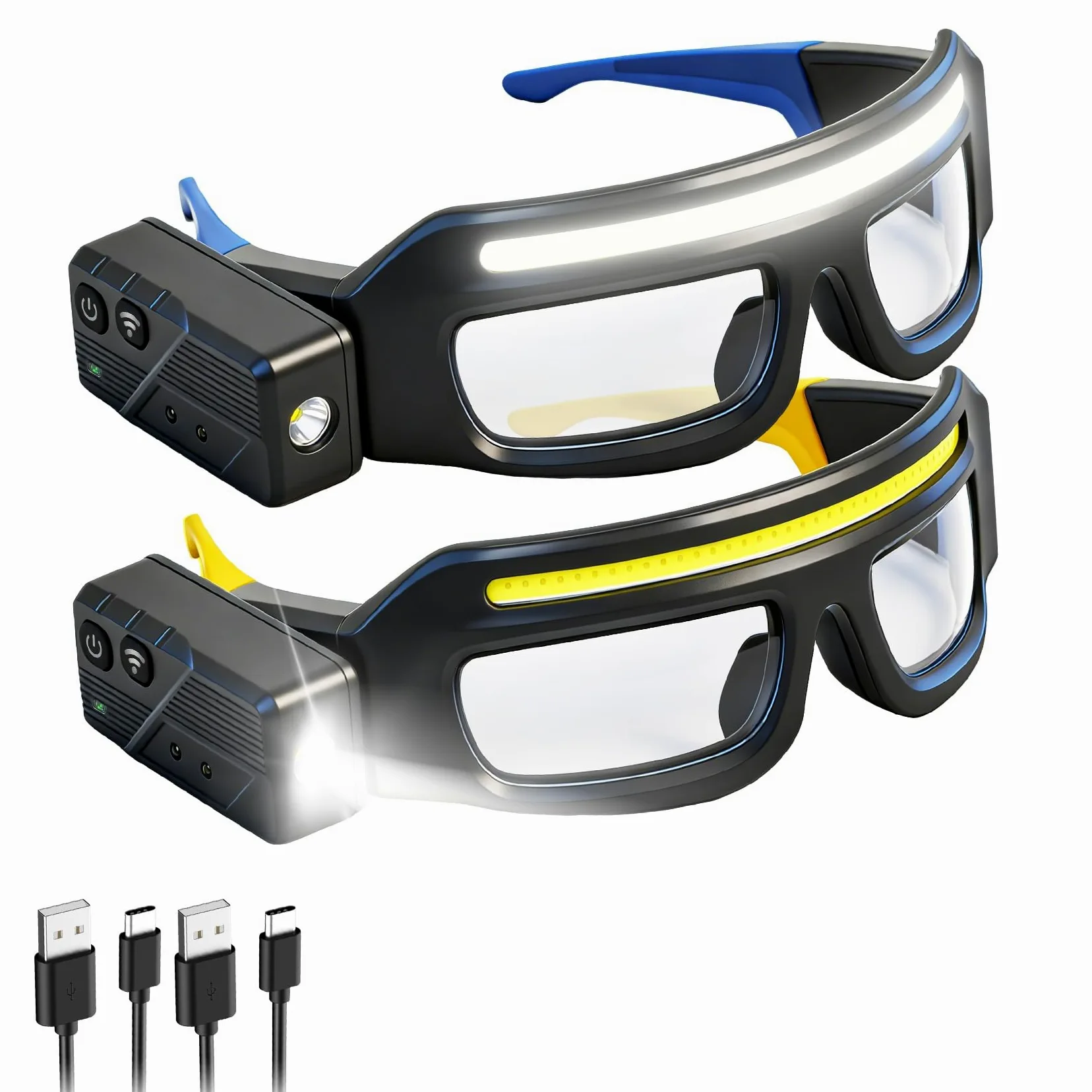 Paquete de 2 lentes recargables para faros delanteros, con sensor de movimiento y control táctil, 5 modos, luz frontal impermeable para correr, ciclismo, camping, trabajo nocturno