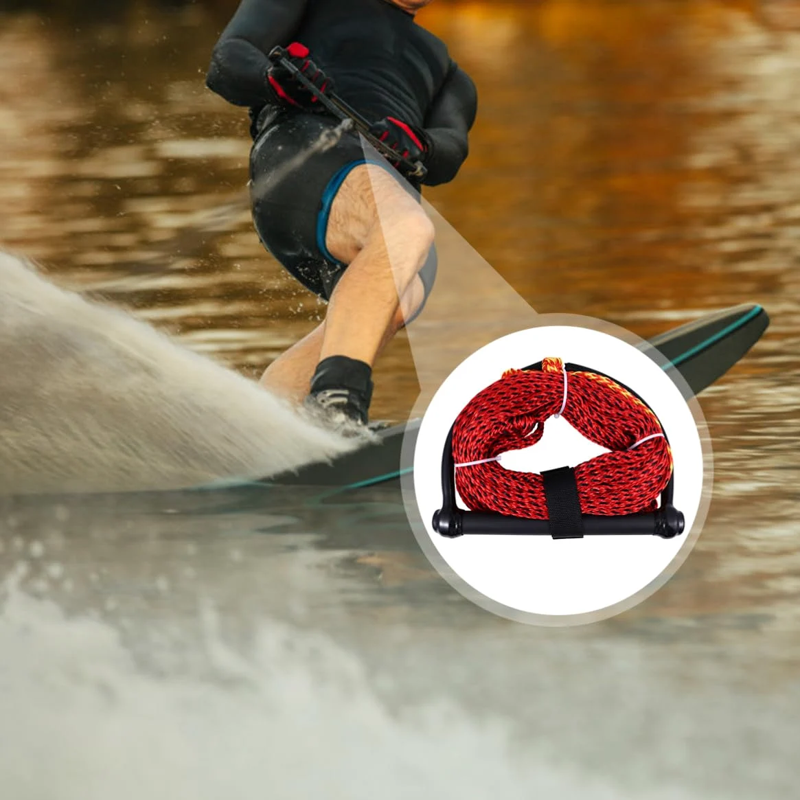 Cuerda 1 Sección de Nylon Negro para Esquí Acuático Ligera y Resistente Rayos UV Color Aleatorio para Wakeboarding y Esquí Acuático en Embarcaciones