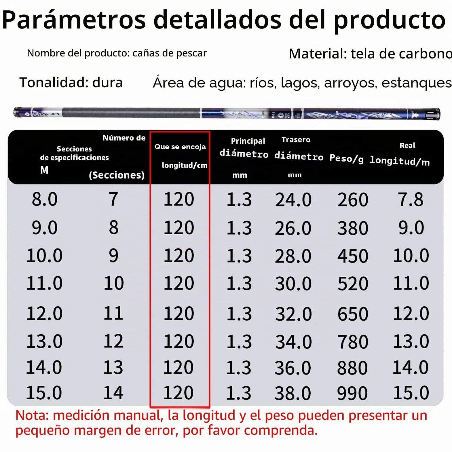 Caña De Pescar Telescópica 8m 9m 10m 11m 12m 13m 14m 15m Carbono CañAs De Pesca Caña de Pesca Larga Distancia Gran Pez Equipo De Pesca(9m)