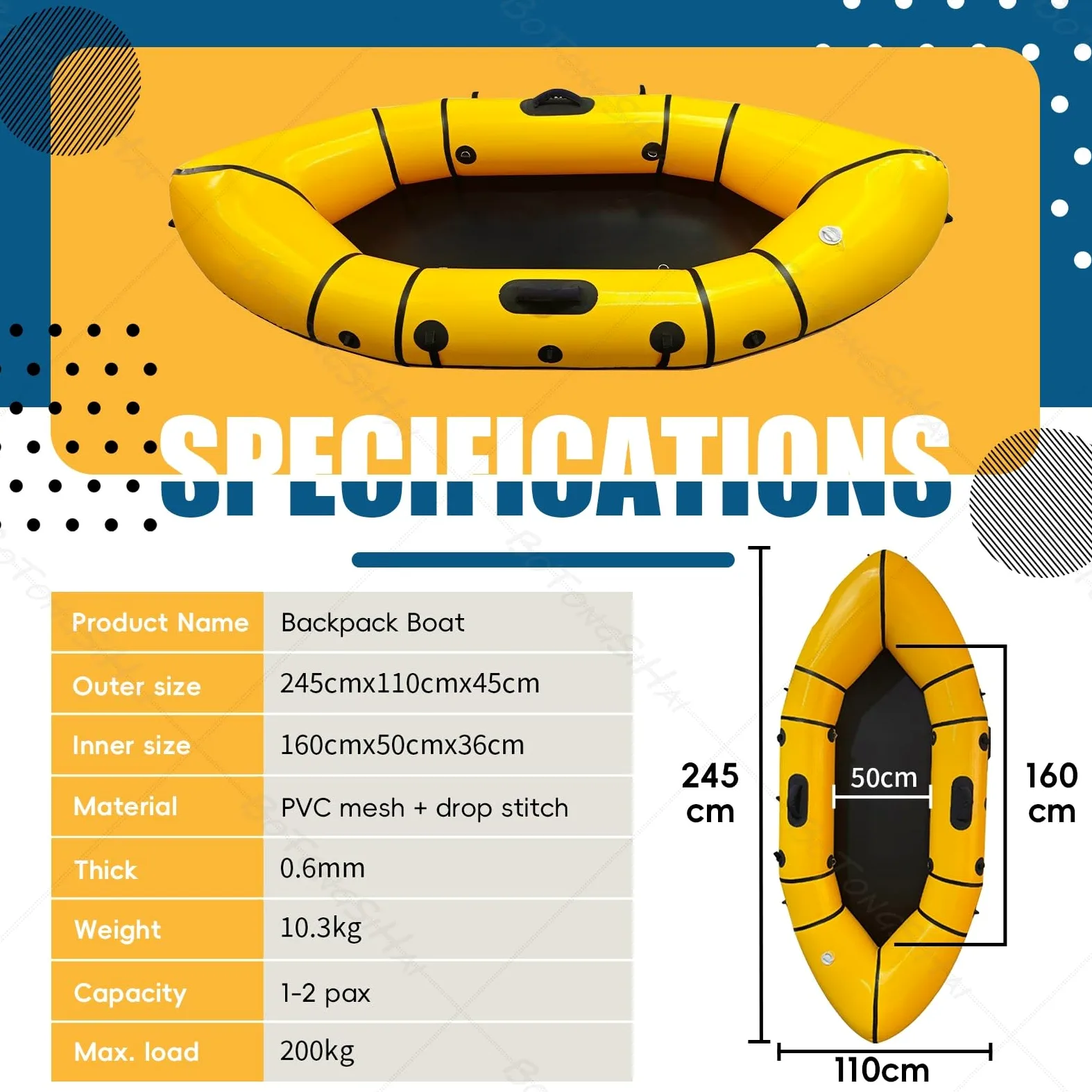 Packraft Kayak Hinchable PVC Ultra Ligero - Barco Inflable 1 Persona, Hinchado Rápido, Compacto para Bicicleta Y Senderismo, para Pesca Y Aguas Tranquilas