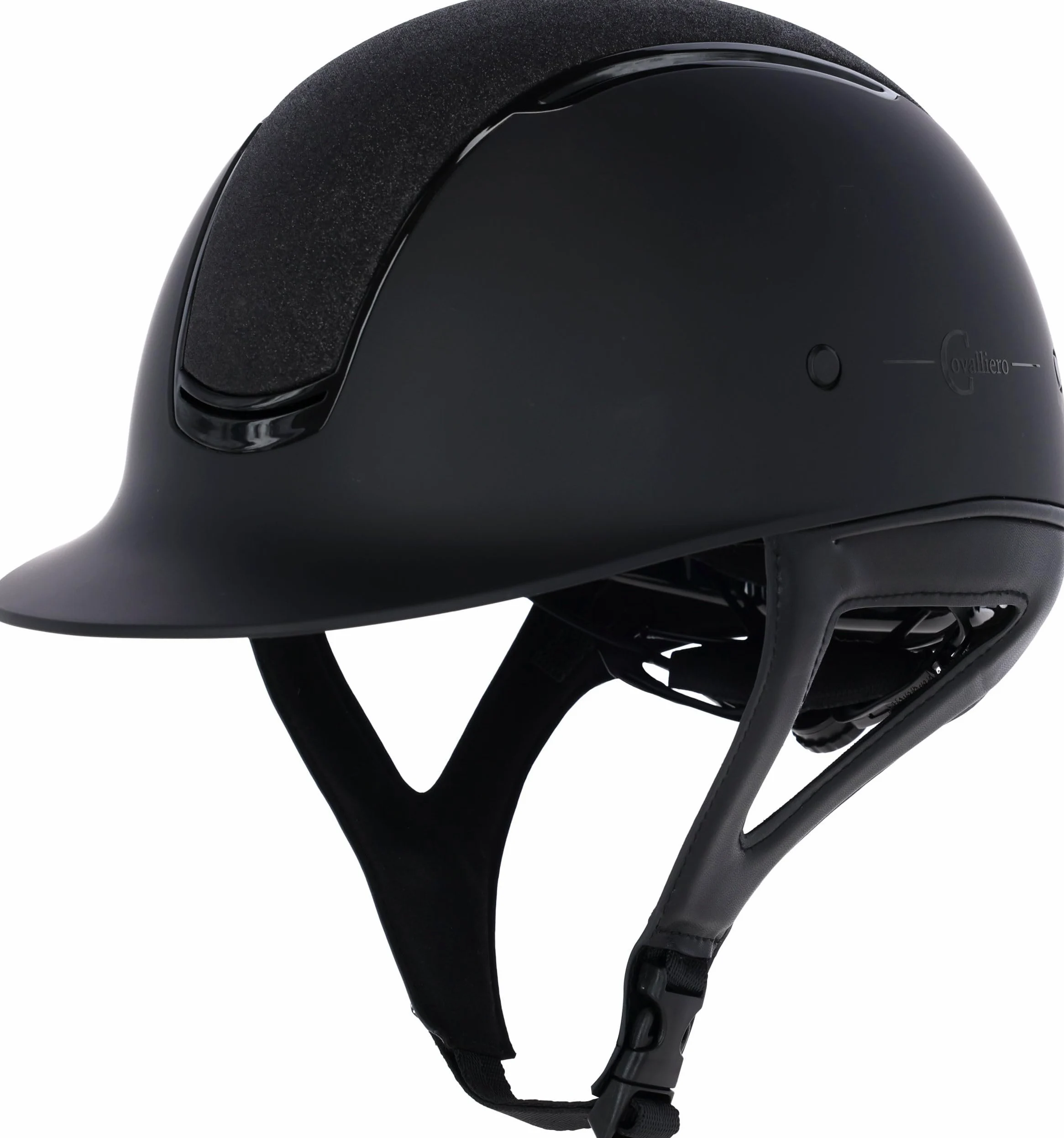 Covalliero Casco de equitación Eclipse, sistema de disco, sistema ERT, sistema de ventilación, carcasa de ABS, certificado EN1384:2023, aplicación brillante, negro mate, 58-61 cm