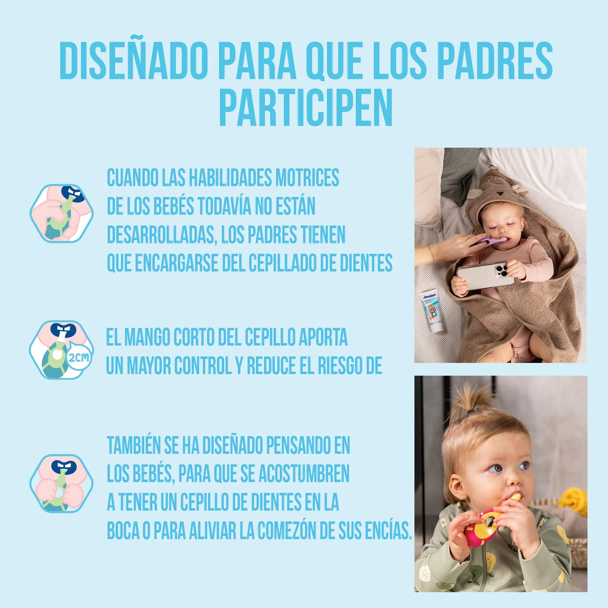 Jordan Cepillo de dientes para bebé 0-2 años Original cerdas extra suaves Pack 2 Unidades Multicolor