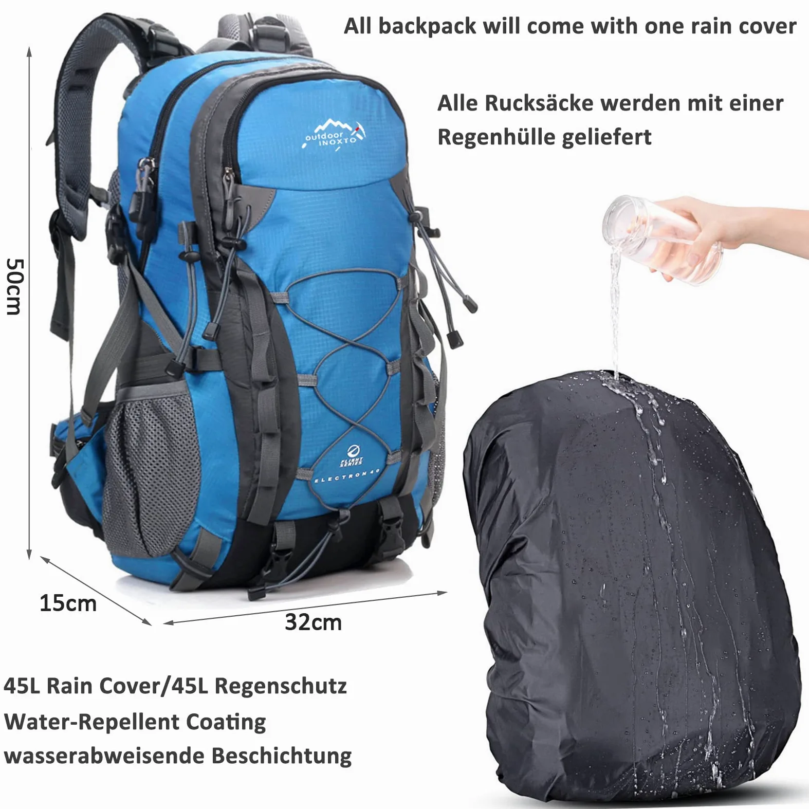 40L Mochila de Senderismo Mochila de Viaje Impermeable de Gran Capacidad Mochila de Trekking con Funda para Lluvia para Hombres Mujeres