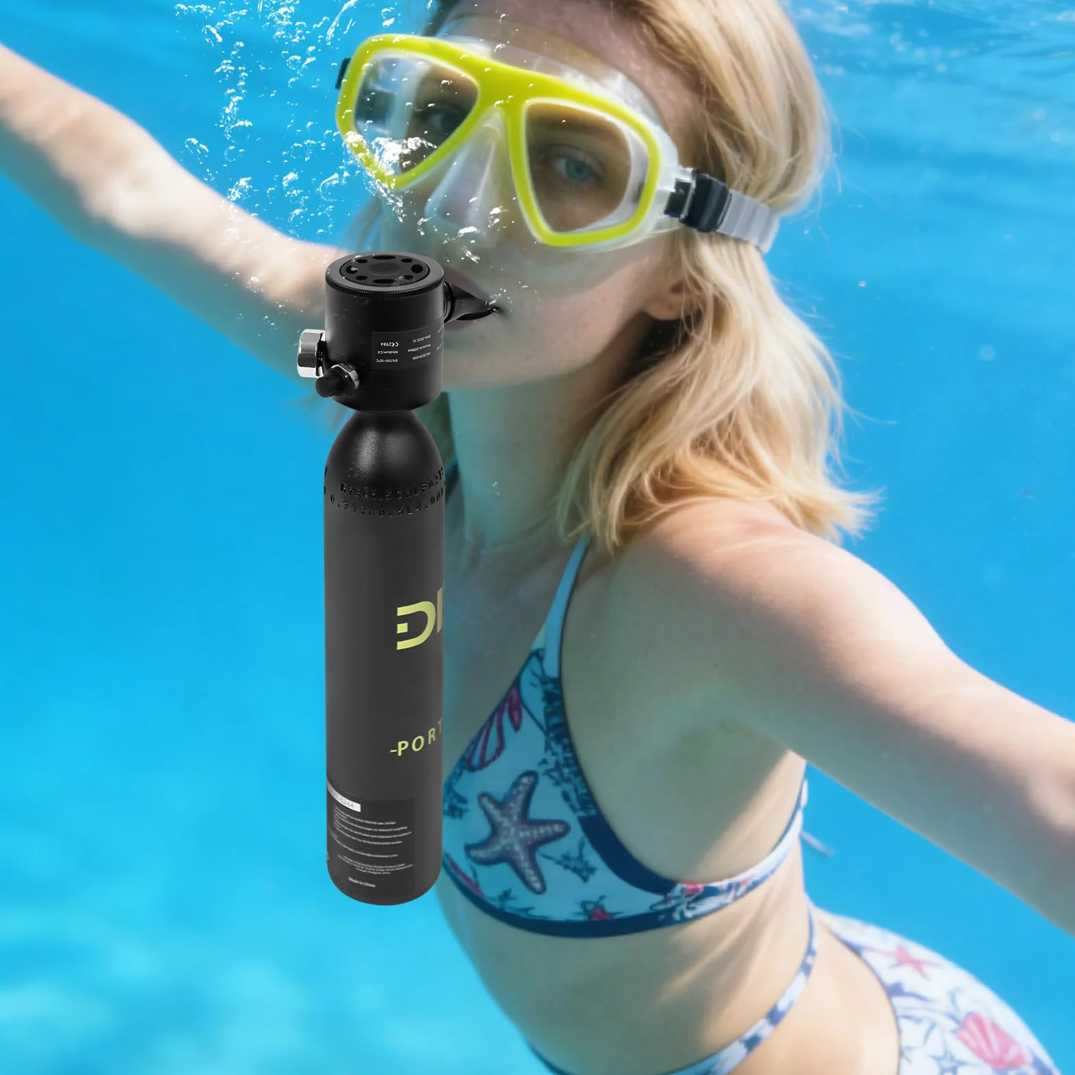 Mini botella de buceo de 0,5 l, pequeña botella de oxígeno sumergible con bomba de mano de alta presión, botella de buceo portátil, reutilizable, para esnórquel, rescate de agua, ayuda respiratoria de