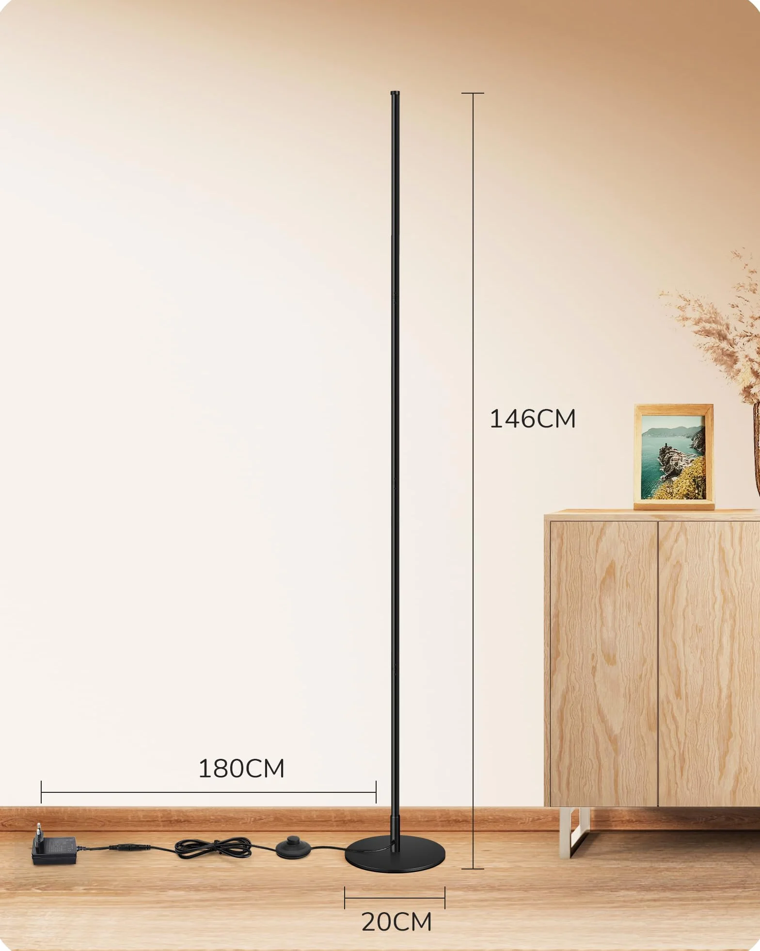 EDISHINE Lámpara LED de pie intensidad variable continua 3000K luz blanca cálida interruptor de pie moderna dormitorio sala de estar