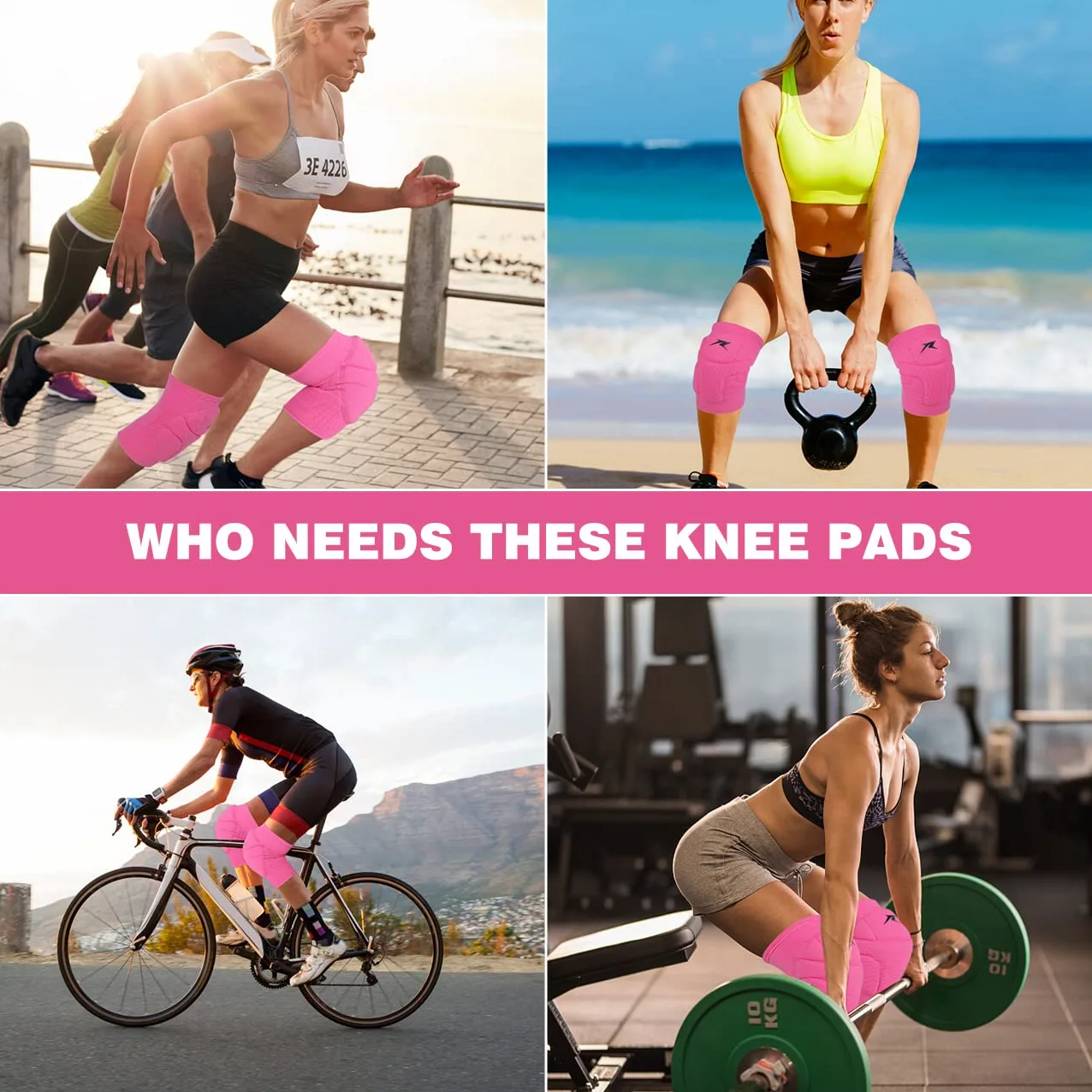 Rodilleras de voleibol rosa, protector de rodilla para niñas y mujeres con almohadillas de alta protección, rodilleras de grado profesional para correr, tenis, yoga, ciclismo, gimnasio