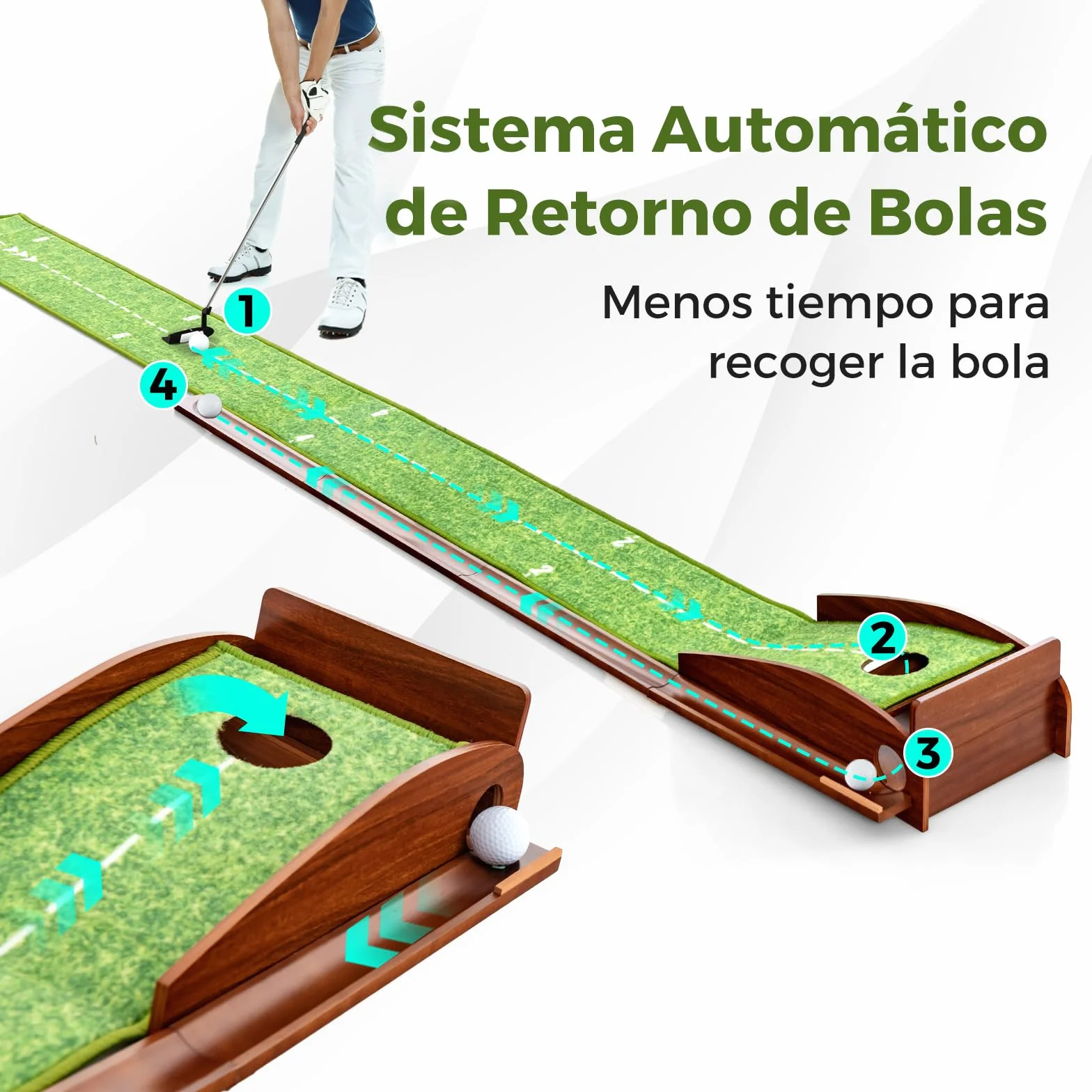 COSTWAY Mini Golf, Alfombra de Putting de Entrenamiento de Golf Interior y Exteriores, 1/2/3 Tamaños De Orificios, Retorno automático de la Bola, 3 Pelotas, Cesped de Minigolf (1 Orificio)