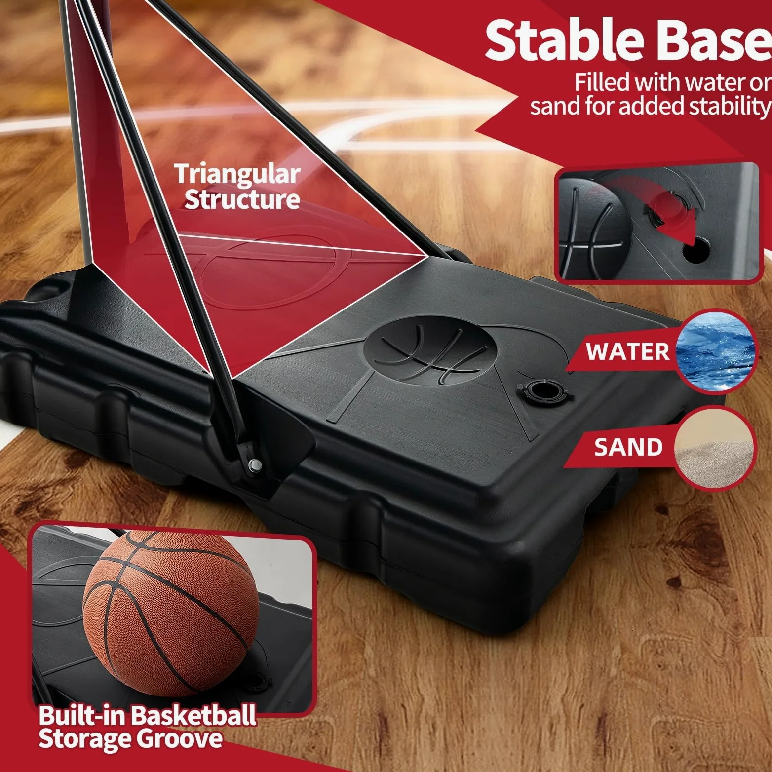 LIFEZEAL Canasta de Baloncesto al Aire Libre para Adolescentes y Adultos, Canasta de Baloncesto Portátil con Tablero y Red, Altura Ajustable de 1,3M a 3,05M