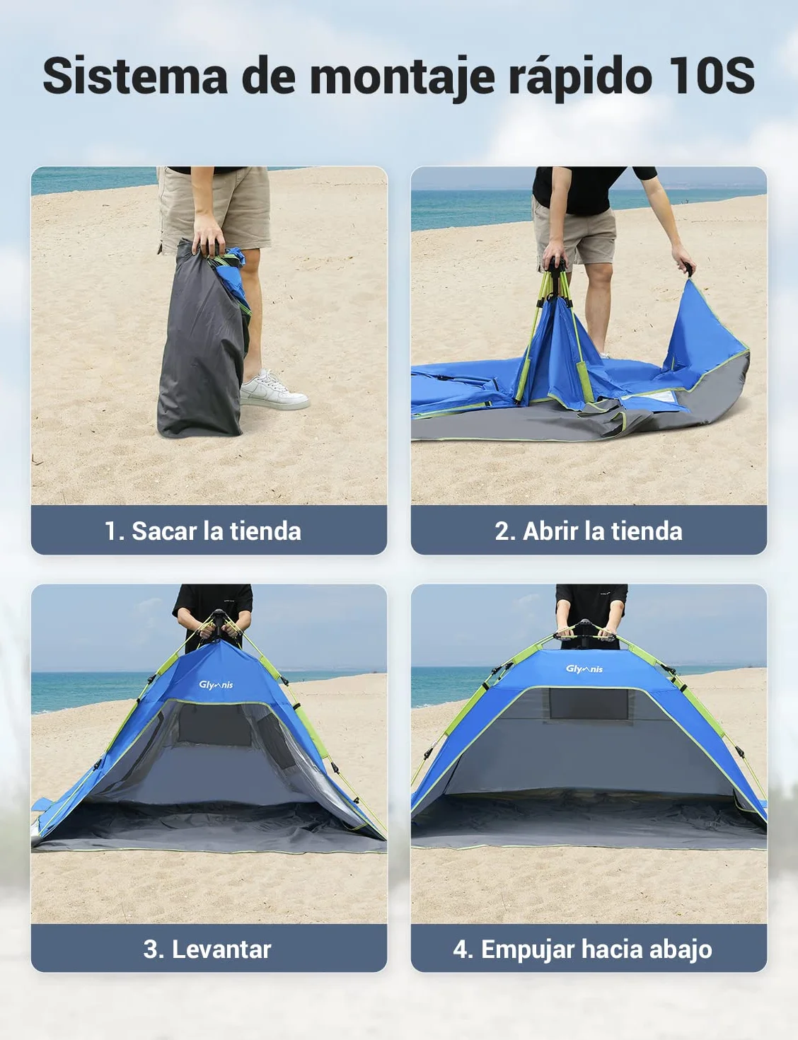 Carpa Playa Hidráulica UPF 50+ para 3-4 Personas