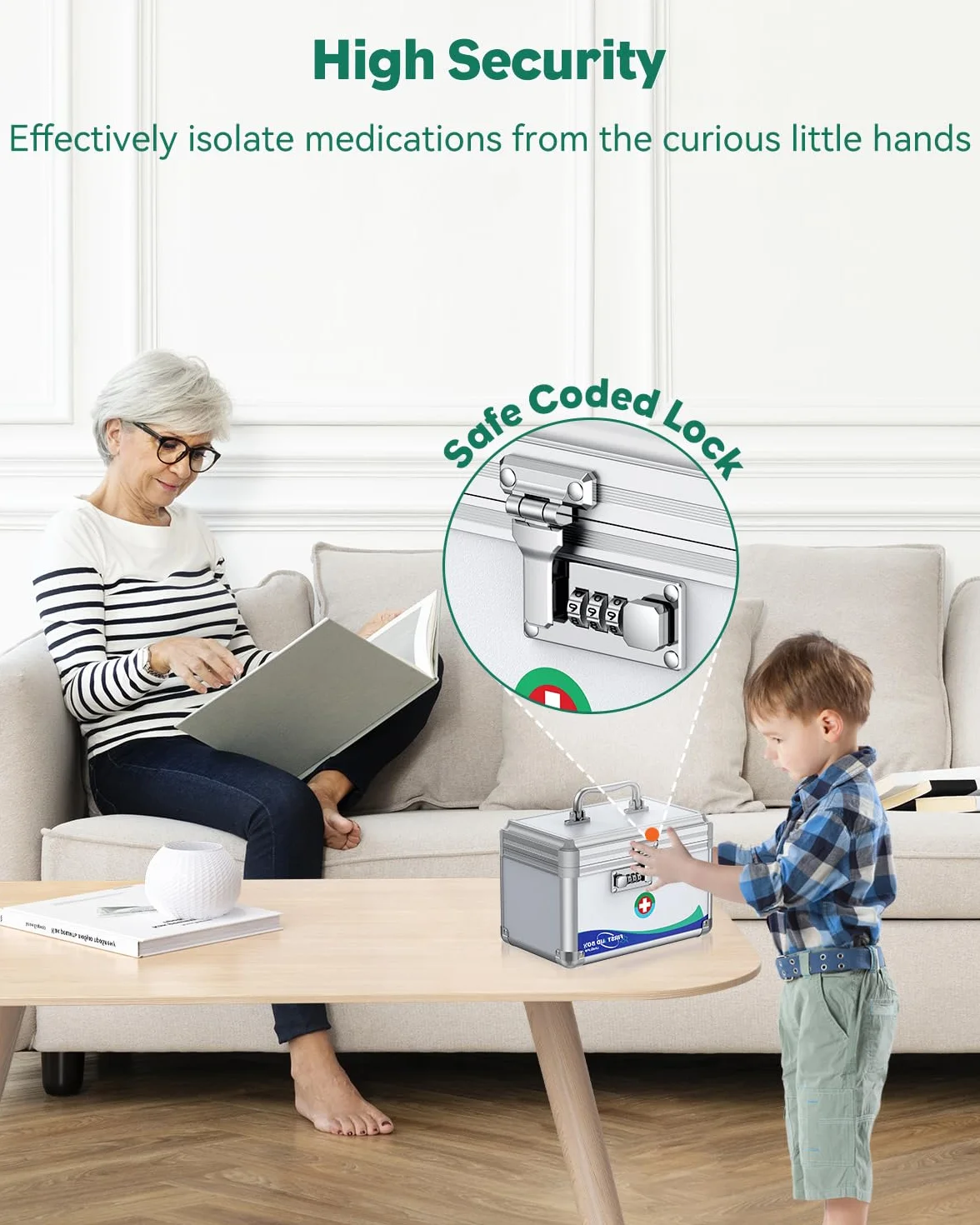 Uniclife Caja de Seguridad para Medicinas Metal con Cerradura de Combinación y Mango Portátil 10" x 6" x 6.5"