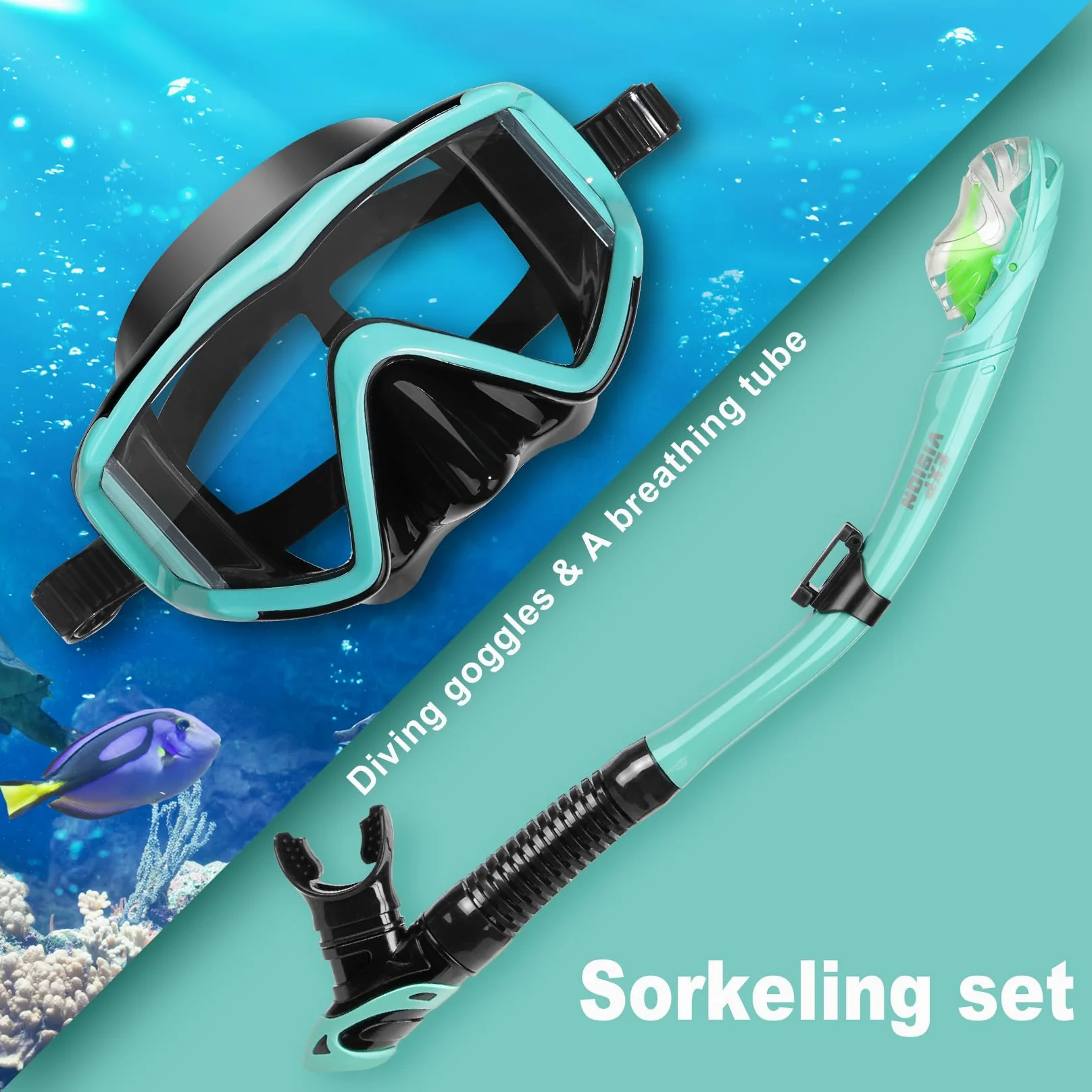 Pano - Juego de esnórquel seco, máscara de esnórquel de 3 Ventanas, Gafas de Buceo antivaho y esnórquel, Equipo Profesional de máscara de natación para Adultos