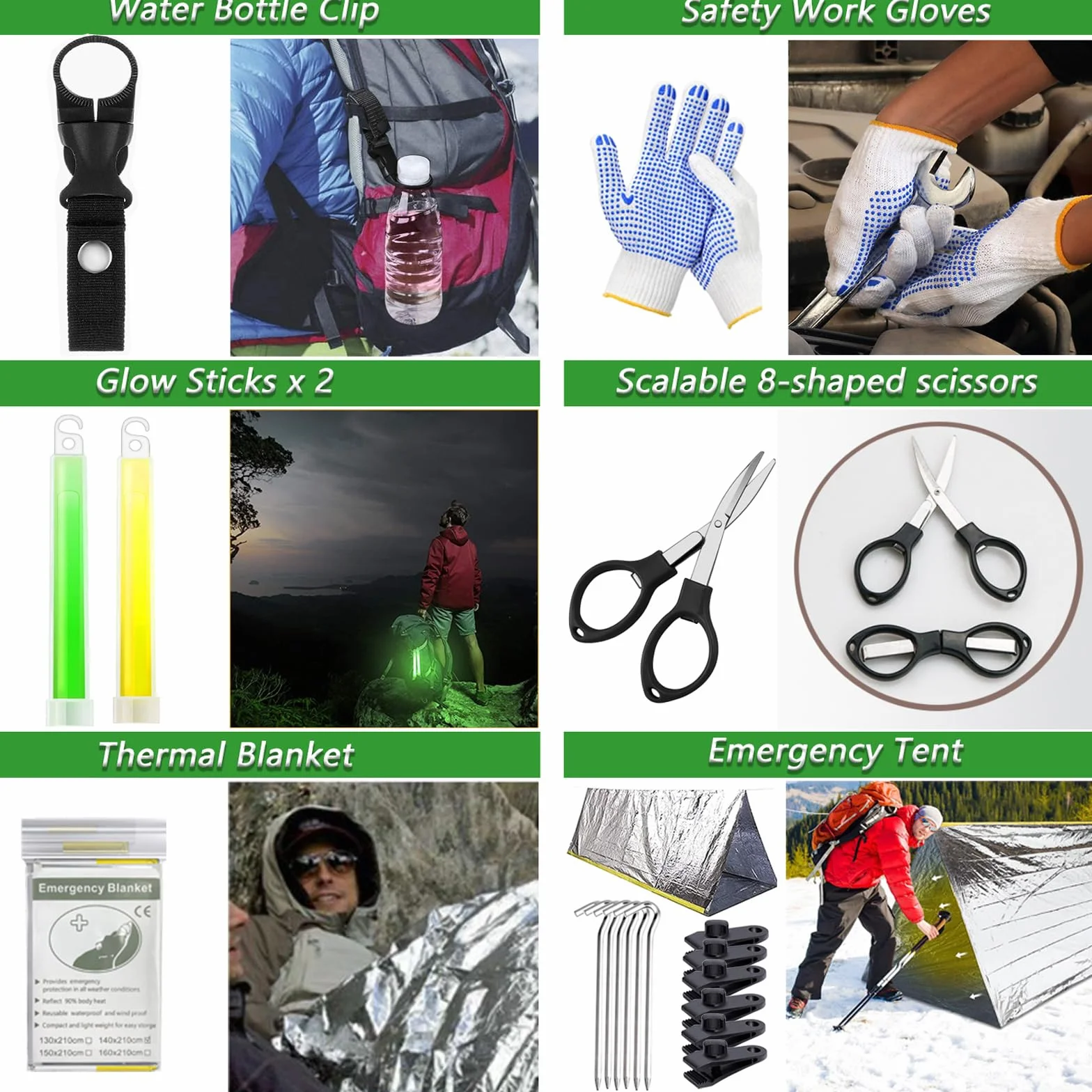 Kit de Supervivencia, Equipo de Emergencia con Filtro de Agua, Kit Supervivencia con Cuchillo de Caza, Kit de Primeros Auxilios para Viajar Caminar Acampar al Aire Montaña (Camuflaje)