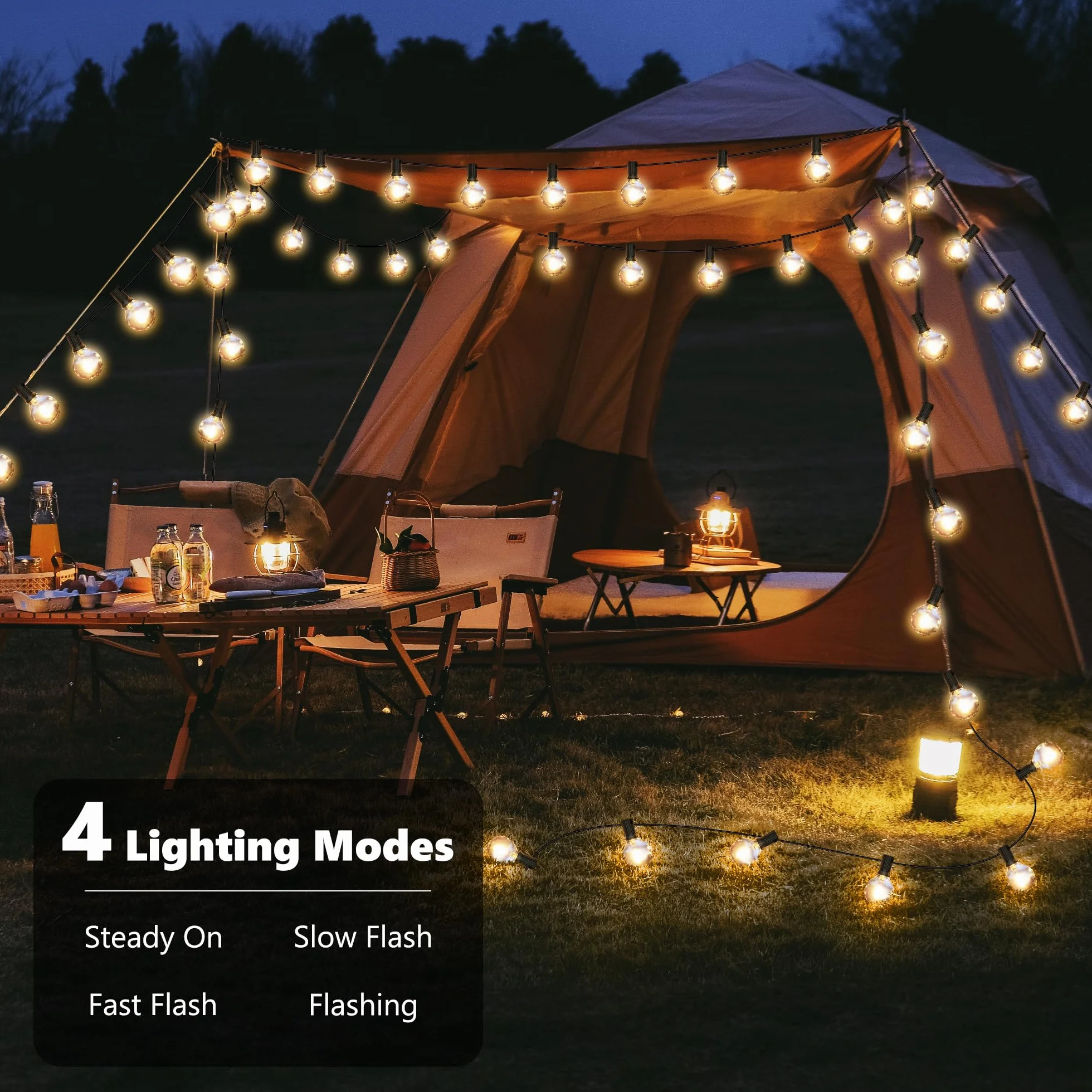 Joomer Luces Solares LED Exterior Jardin USB Recargable 15,6M Guirnaldas 25+2 G40 Bombillas 4 Modos Blanco Cálido Impermeable
