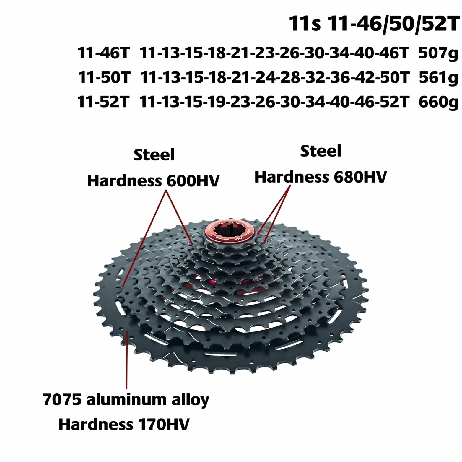 Cassettes y piñones Compatible con Cassette Ligero ZRACE Alpha de 10, 11 y 12 velocidades para Bicicleta montaña, buje Libre HG/MS/XD, 46/50/52 Dientes Cassette de Piñones