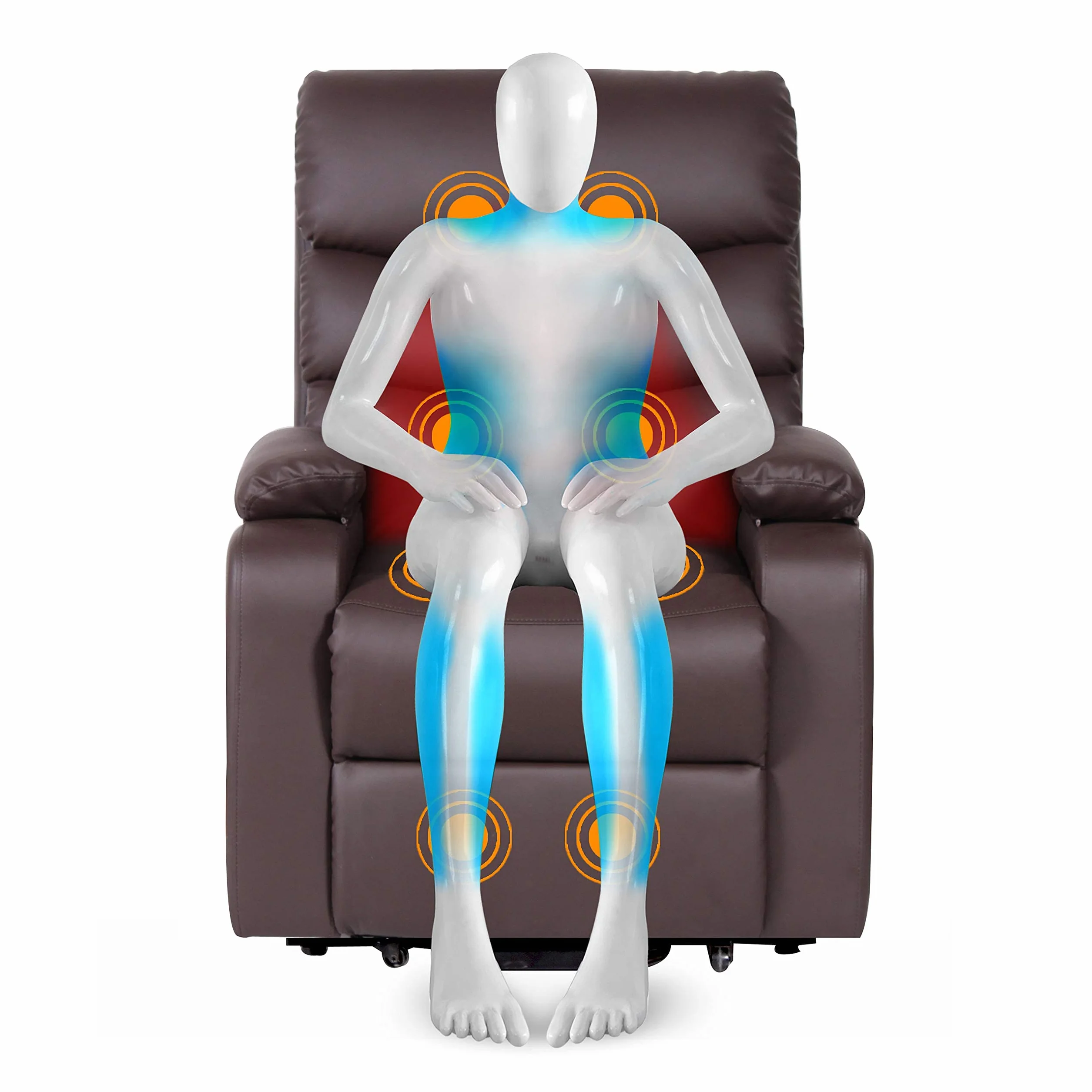 Sillón Masaje Relax Extra Acolchado Marrón Wengué Reclinable Función Calor Lumbar 5 Modos 8 Motores Mando Control 4 Zonas Masaje Polipiel