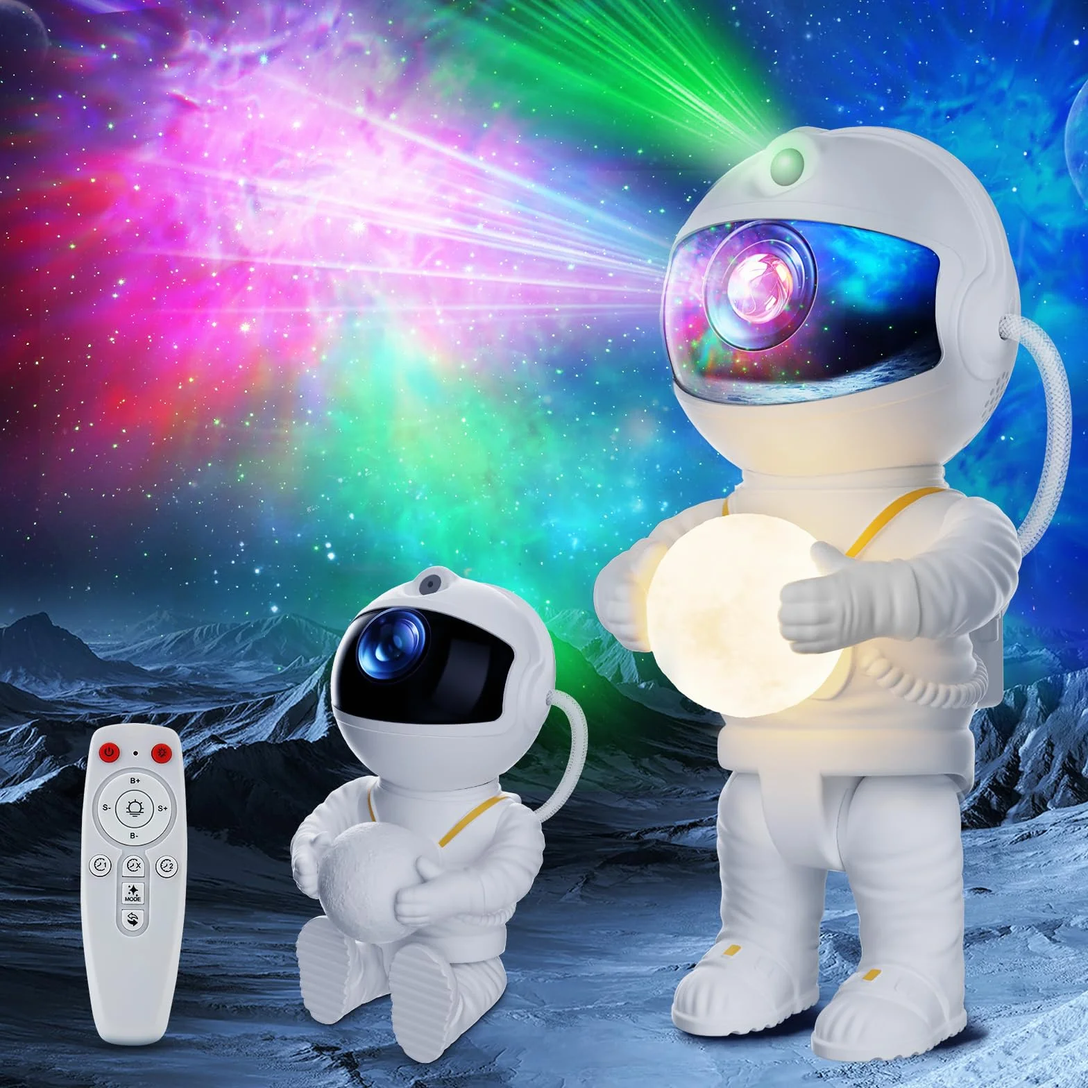 Proyector Estrellas LED Astronauta Galaxia 8 Modos Luz Rotación 360° Control Remoto Lámpara Proyección