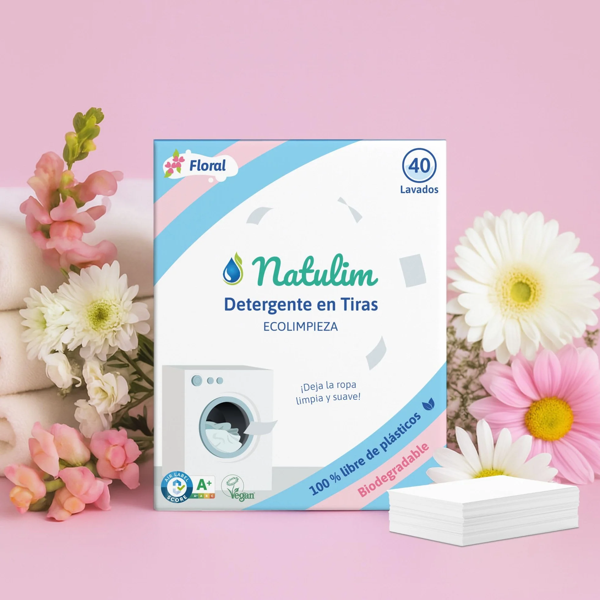 Natulim Detergente en Tiras para Lavadora 40 Lavados Ecológico Hipoalergénico Made in Spain
